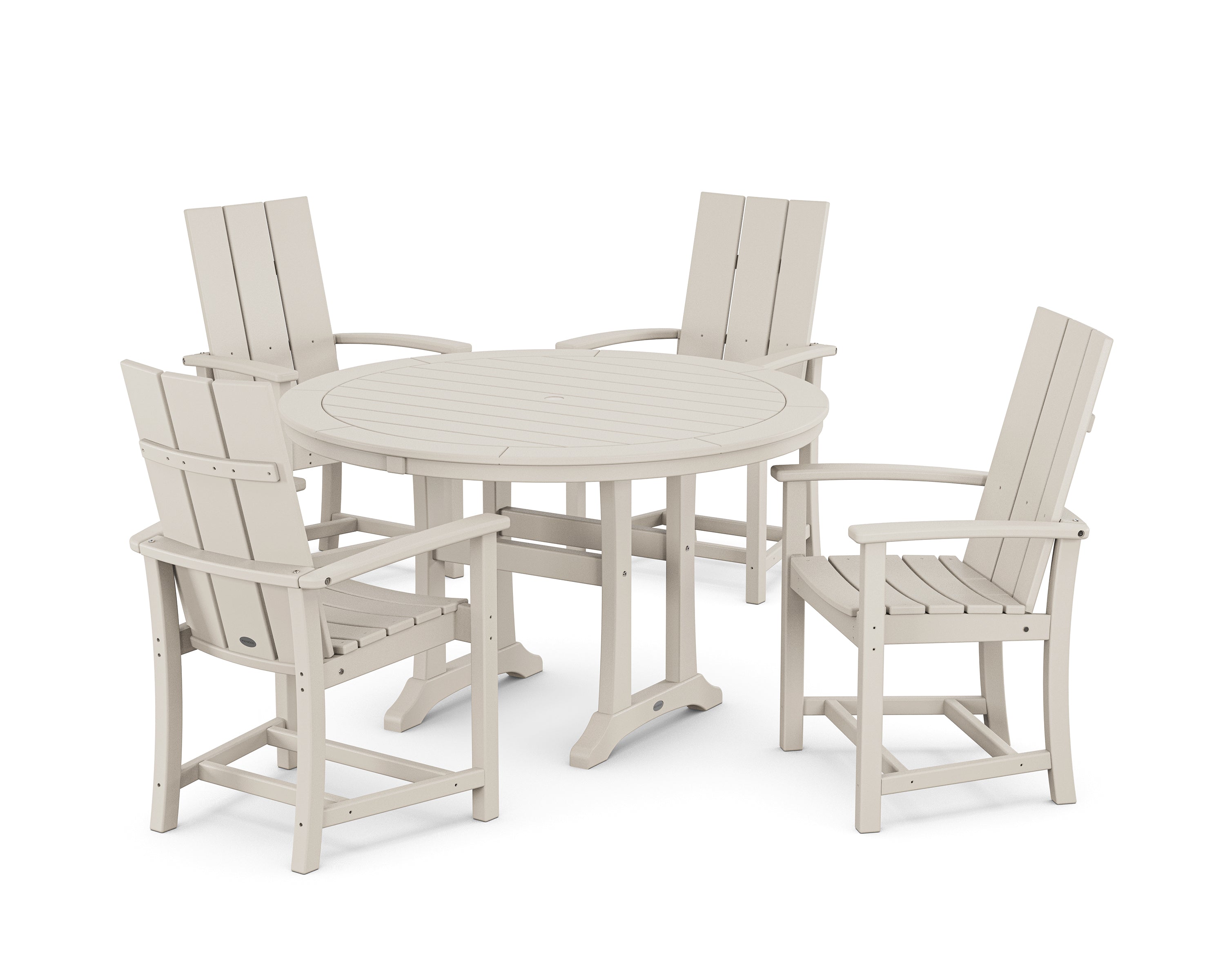 POLYWOOD® Modern Adirondack 5-Piece Round Dining Set with Trestle Legs in Sand