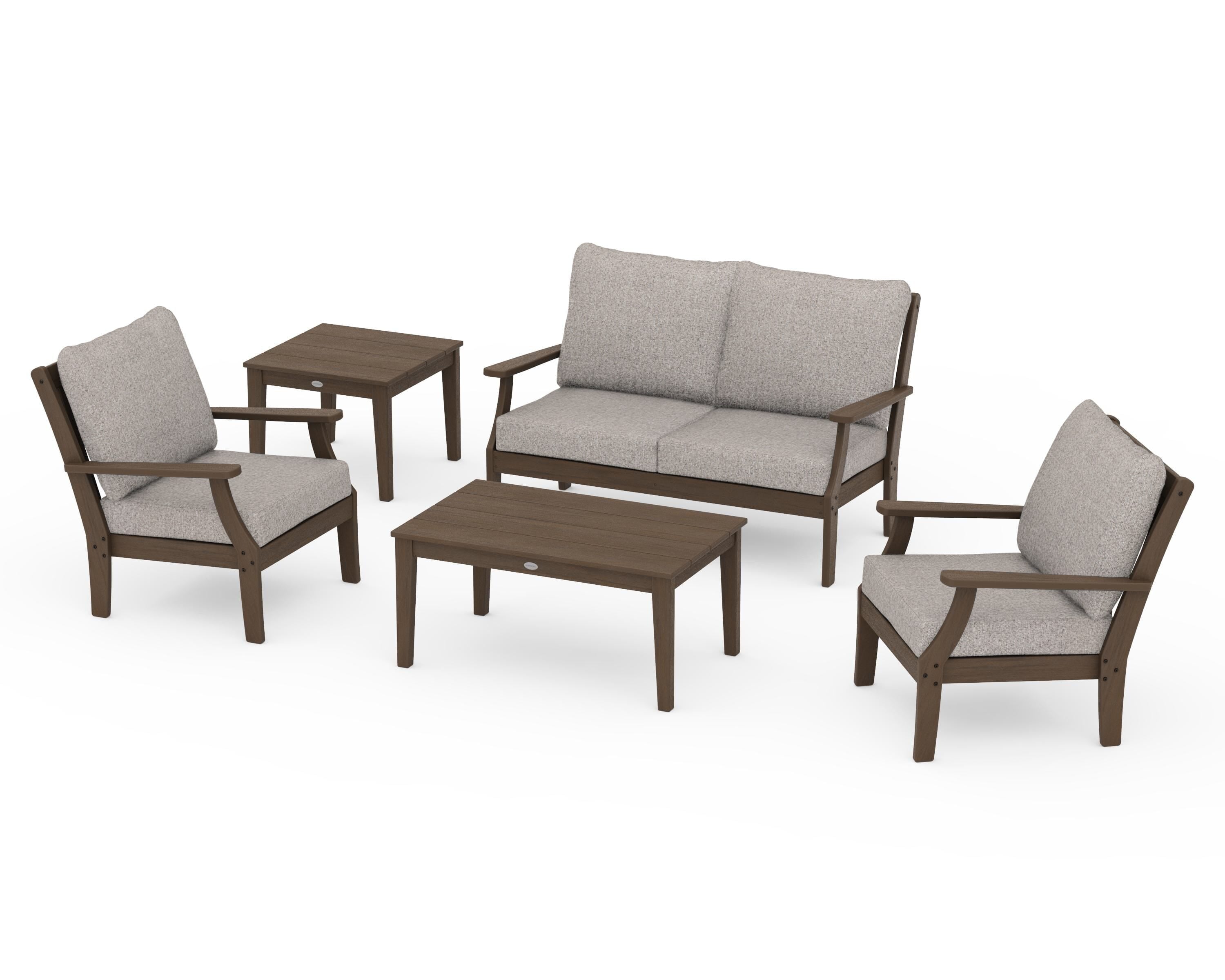 POLYWOOD Braxton 5-Piece Deep Seating Set in Kona / Weathered Tweed