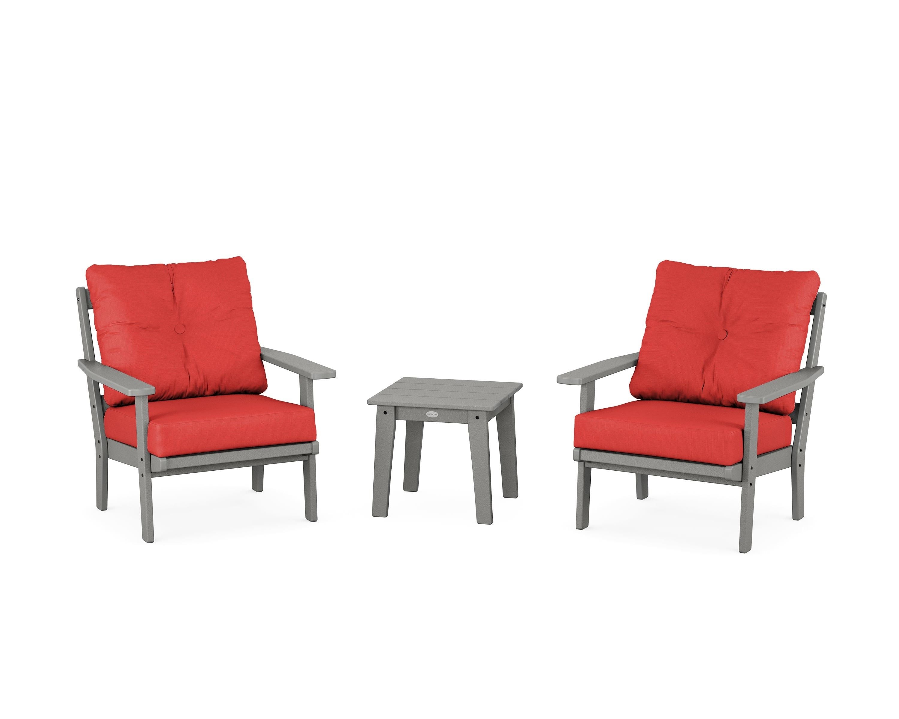 POLYWOOD Oxford 3-Piece Deep Seating Set in Slate Grey / Crimson Linen