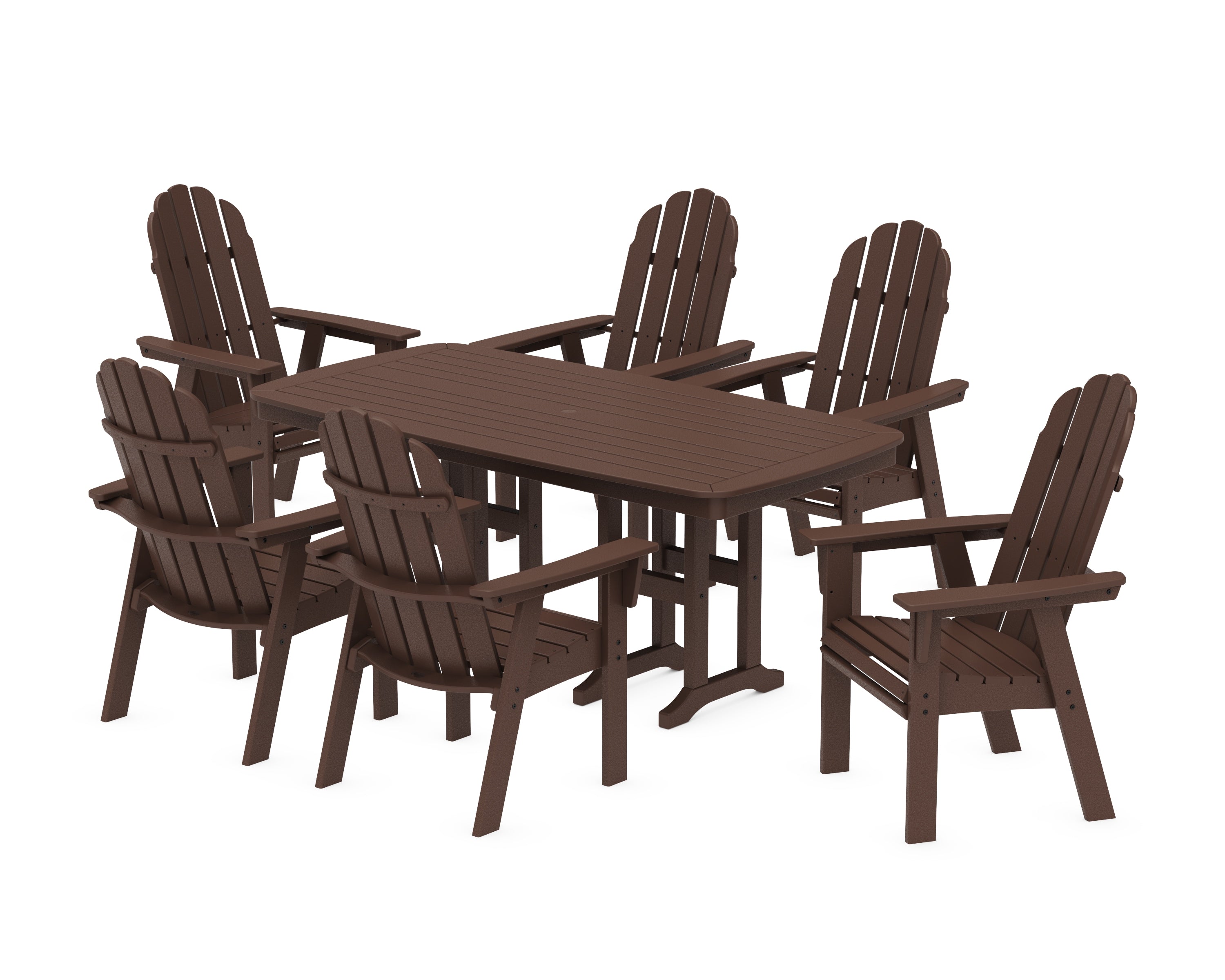 POLYWOOD Vineyard Curveback Adirondack Chair 7-Piece Dining Set in Mahogany
