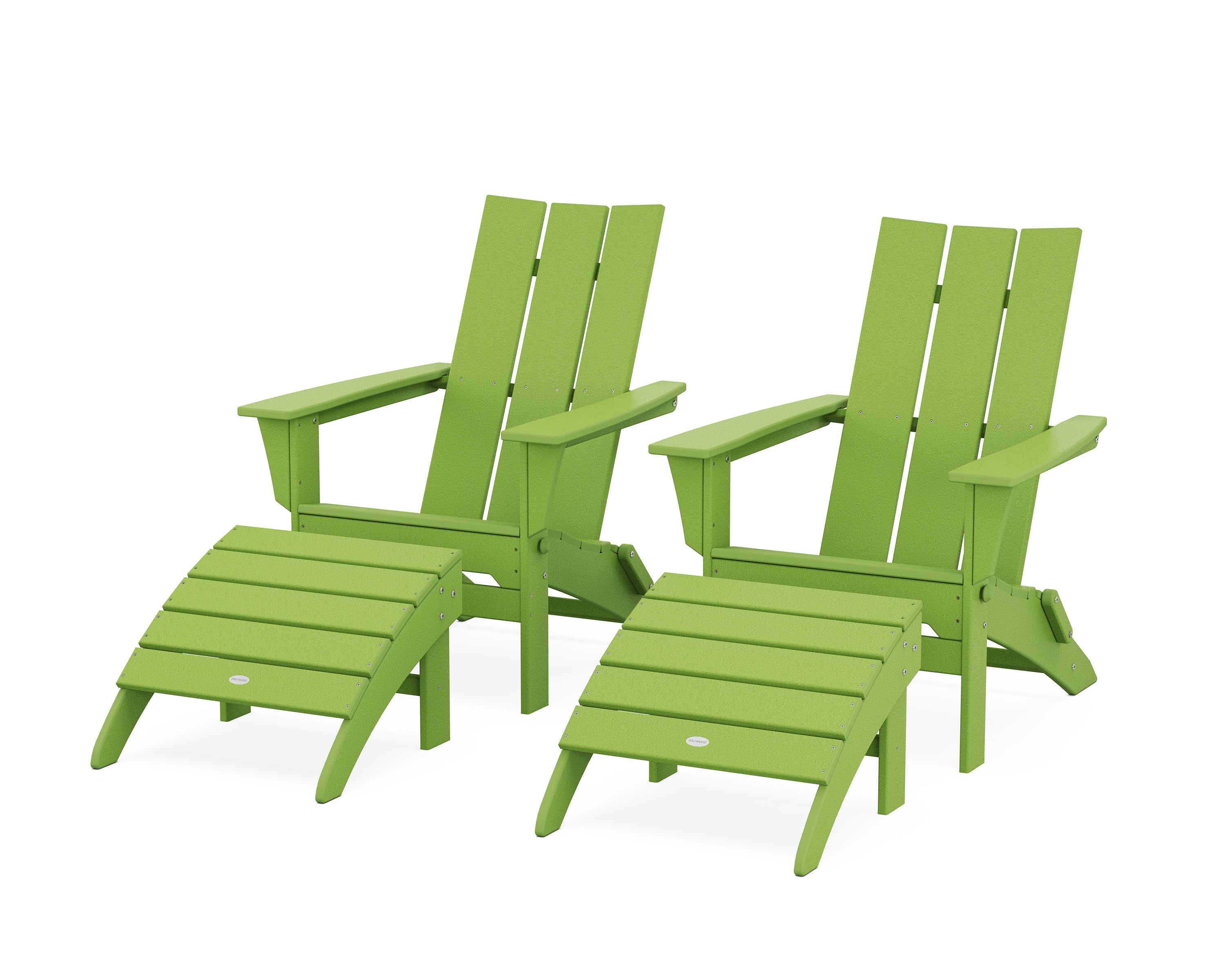 POLYWOOD® Modern Folding Adirondack Chair 4-Piece Set with Ottomans in Lime