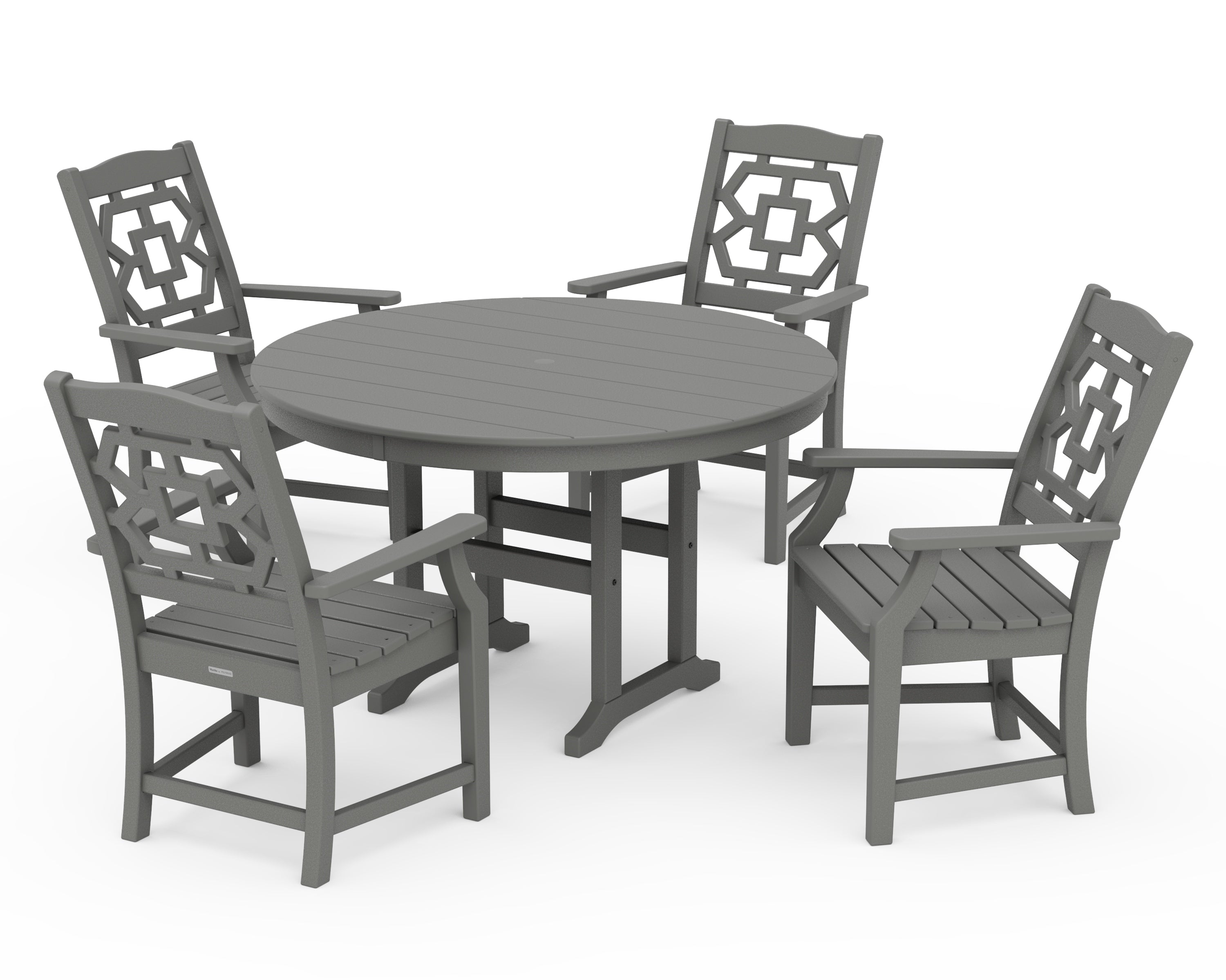 Martha Stewart by POLYWOOD Chinoiserie 5-Piece Round Farmhouse Dining Set in Slate Grey