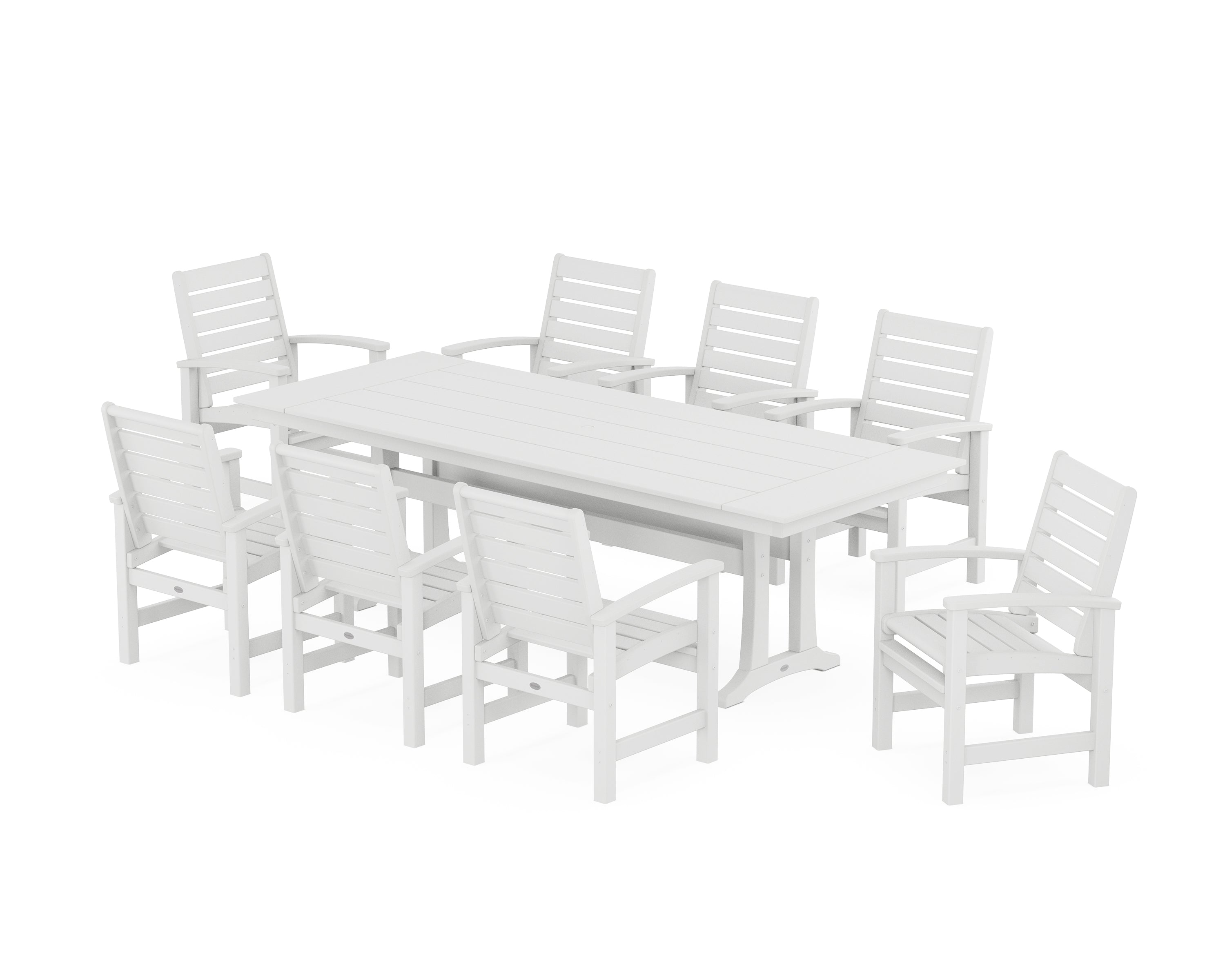 POLYWOOD® Signature 9-Piece Farmhouse Dining Set with Trestle Legs in White