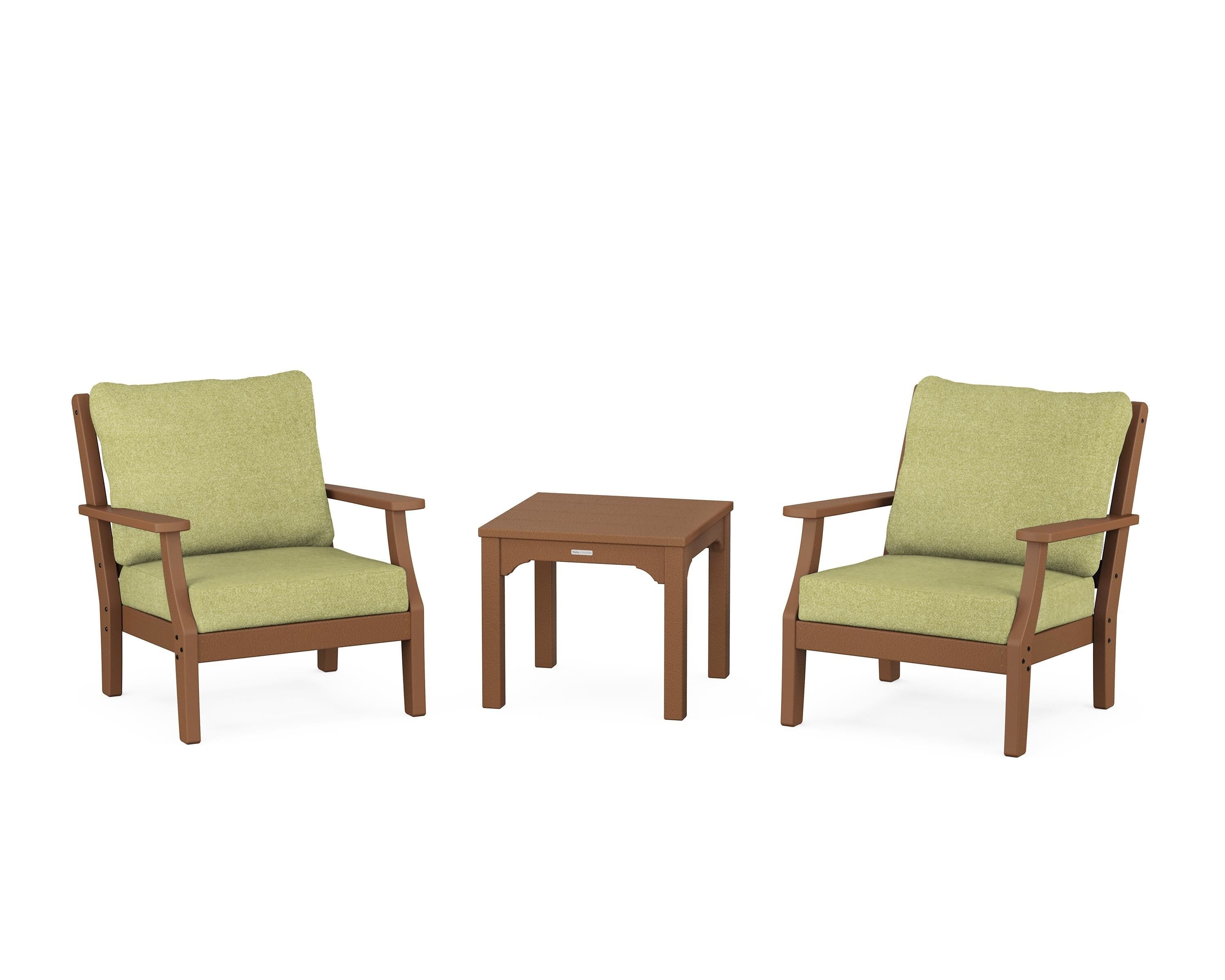 Martha Stewart by POLYWOOD Chinoiserie 3-Piece Deep Seating Set in Teak / Chartreuse Boucle