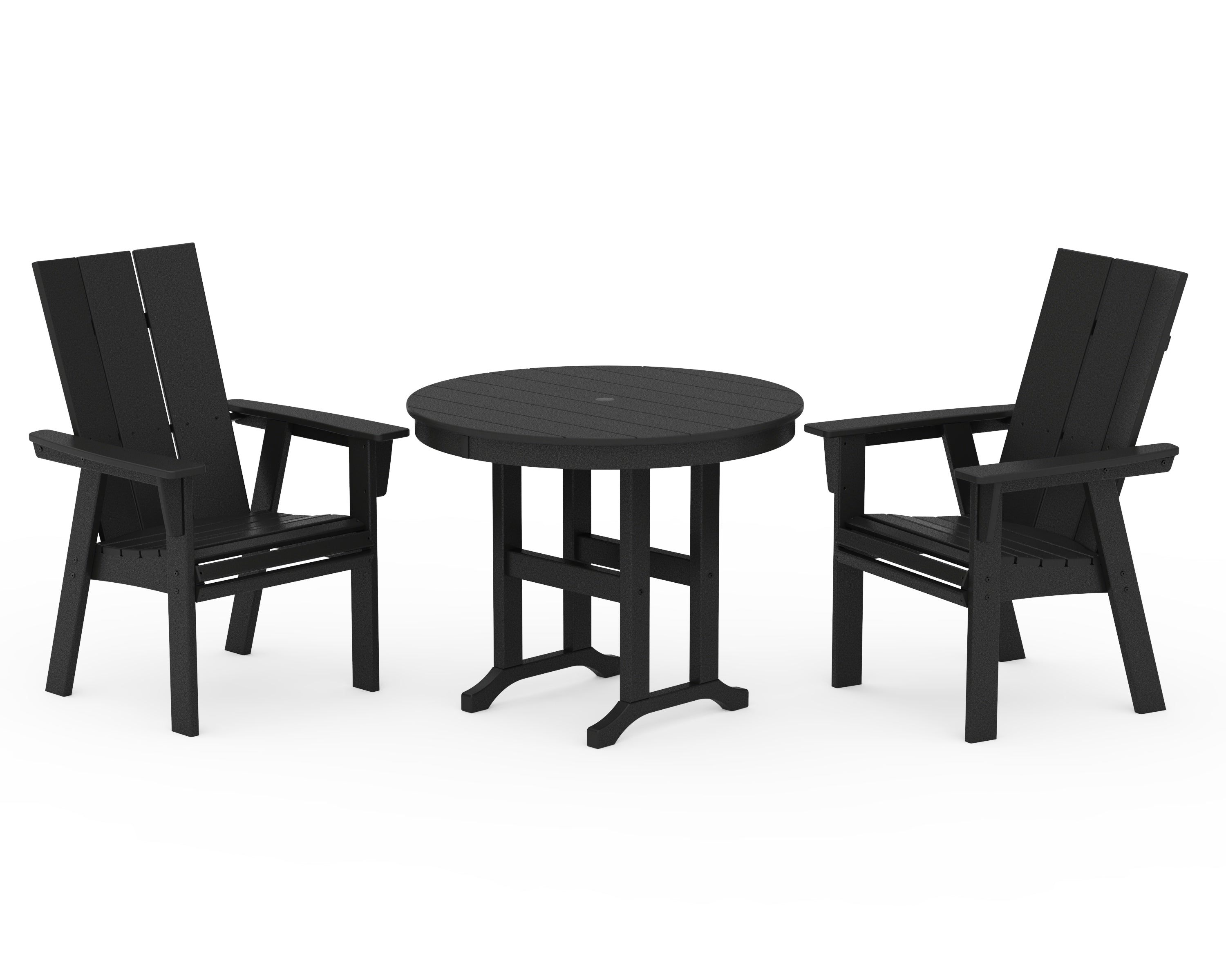 POLYWOOD Modern Adirondack 3-Piece Round Dining Set in Black
