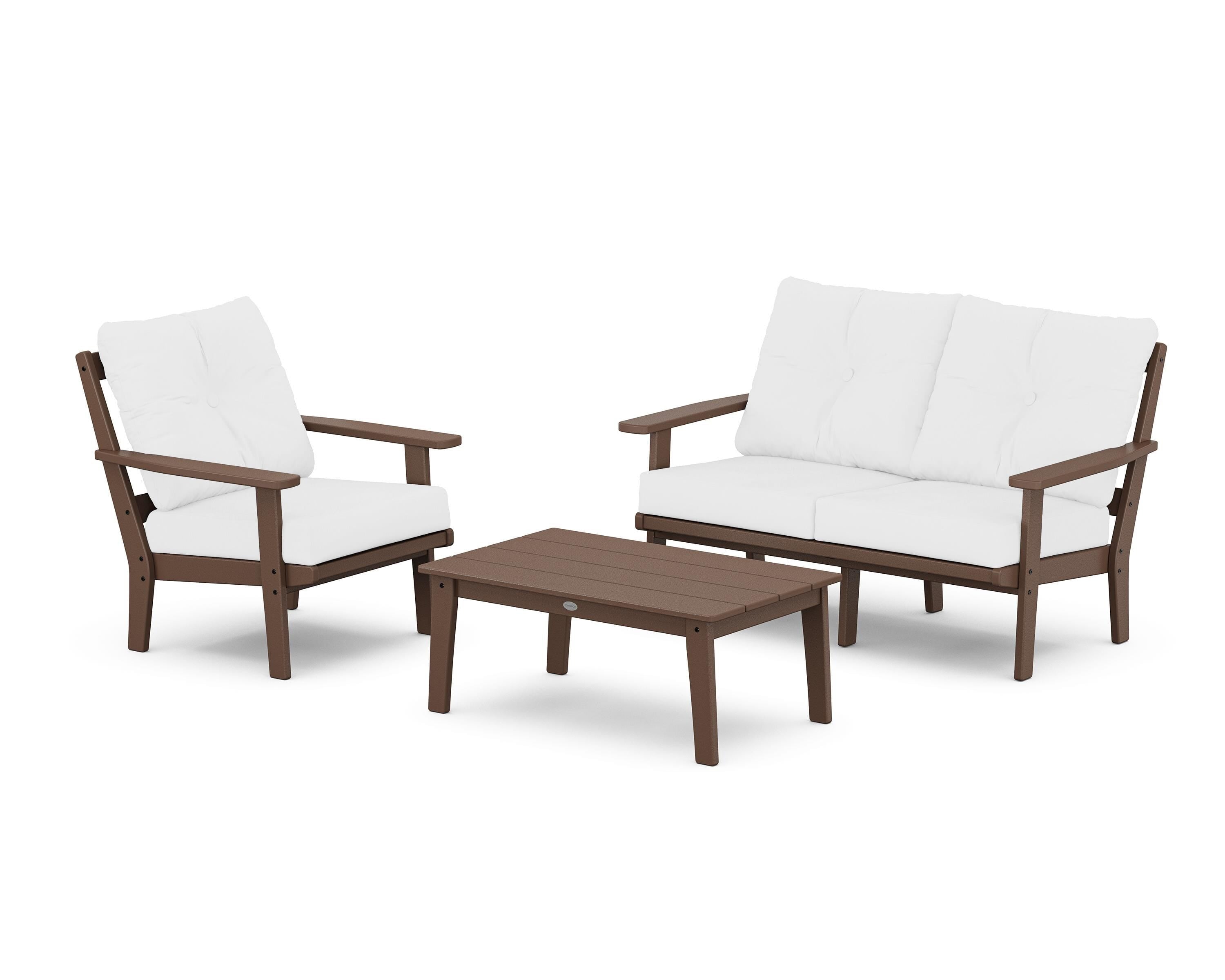 POLYWOOD Oxford 3-Piece Deep Seating Set with Loveseat in Mahogany / Natural