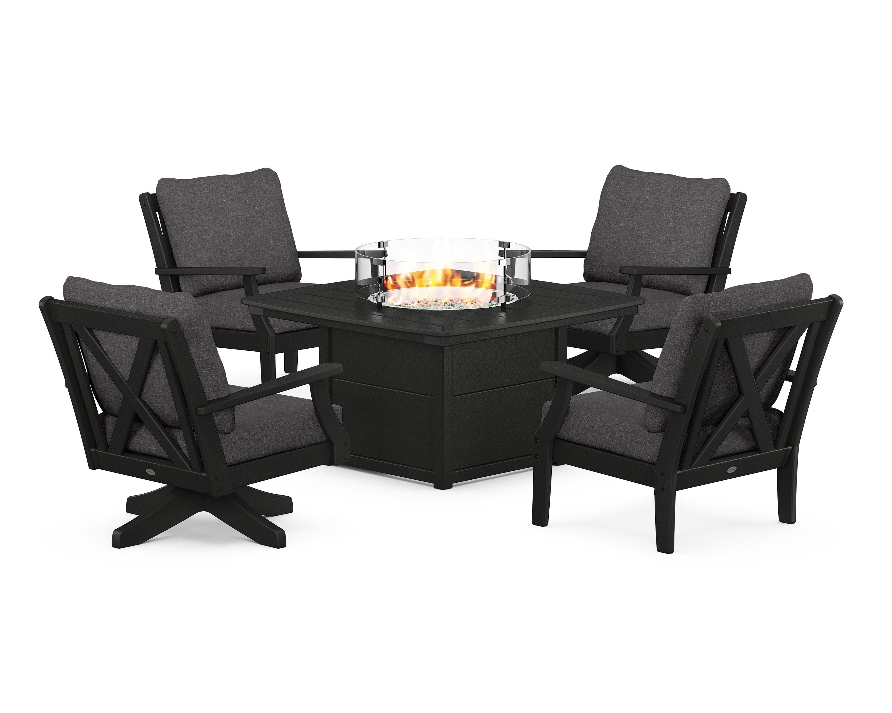 POLYWOOD Braxton 5-Piece Deep Seating Set with Fire Table in Black / Ash Charcoal
