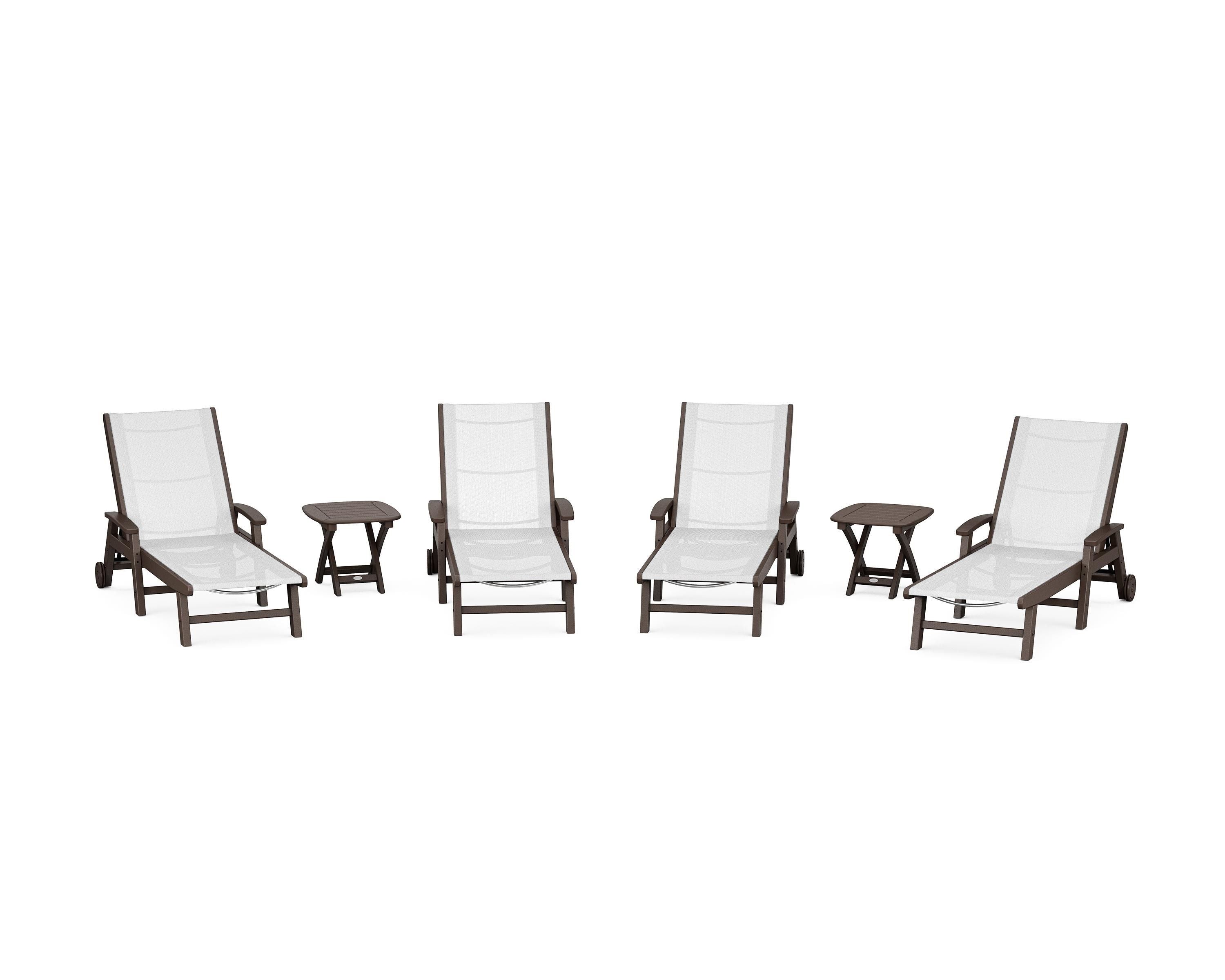 POLYWOOD Coastal Chaise 6-Piece Set with Wheels in Mahogany / White Sling