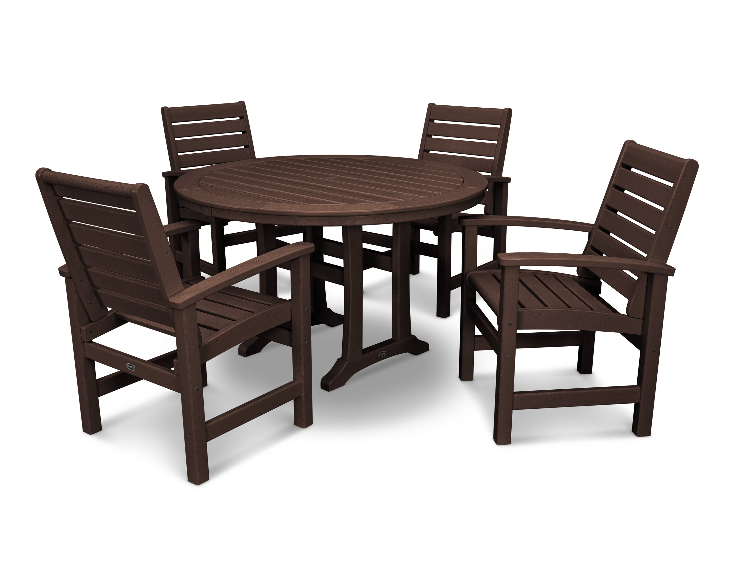 POLYWOOD® Signature 5-Piece Round Dining Set with Trestle Legs in Mahogany