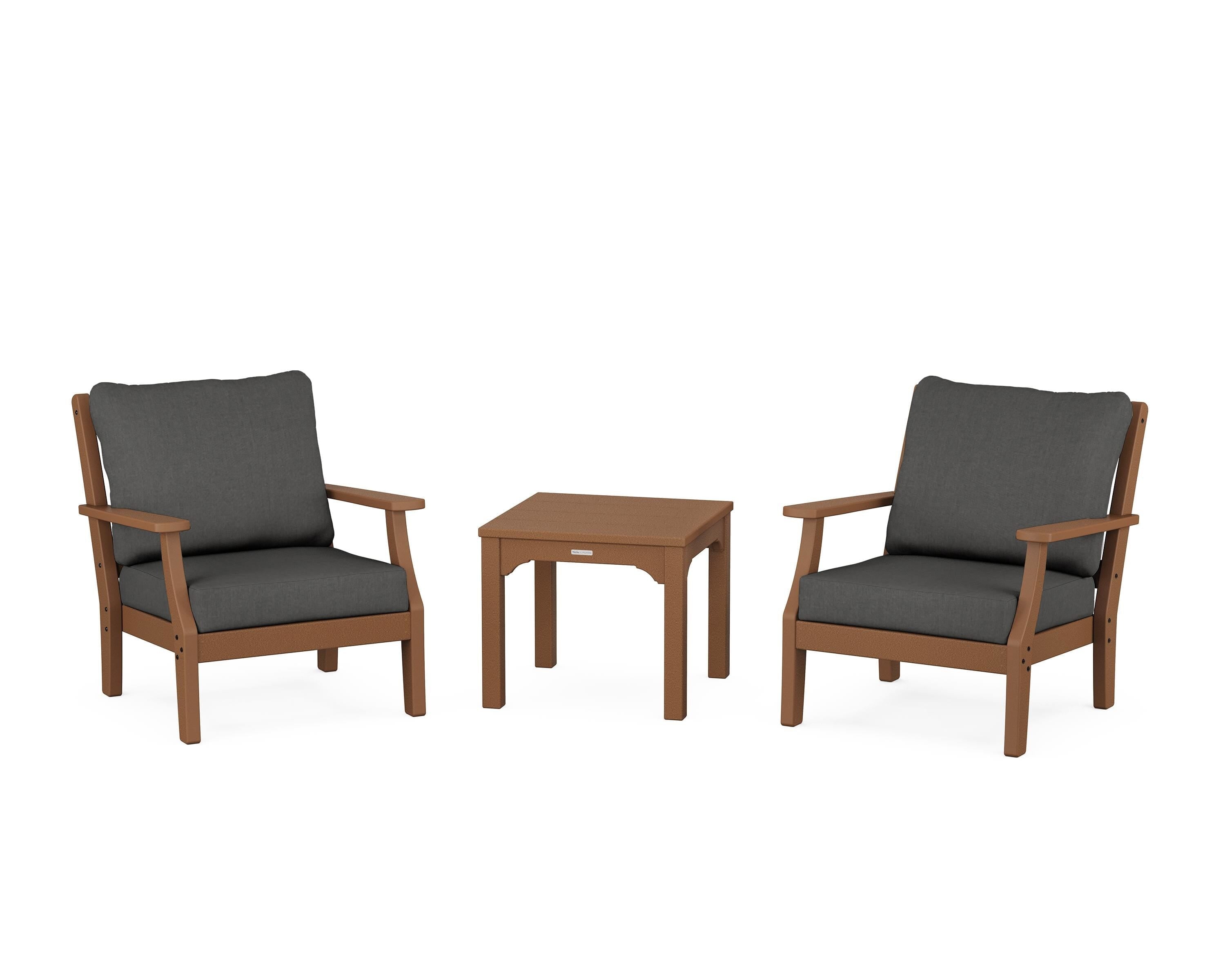 Martha Stewart by POLYWOOD Chinoiserie 3-Piece Deep Seating Set in Teak / Spectrum Carbon
