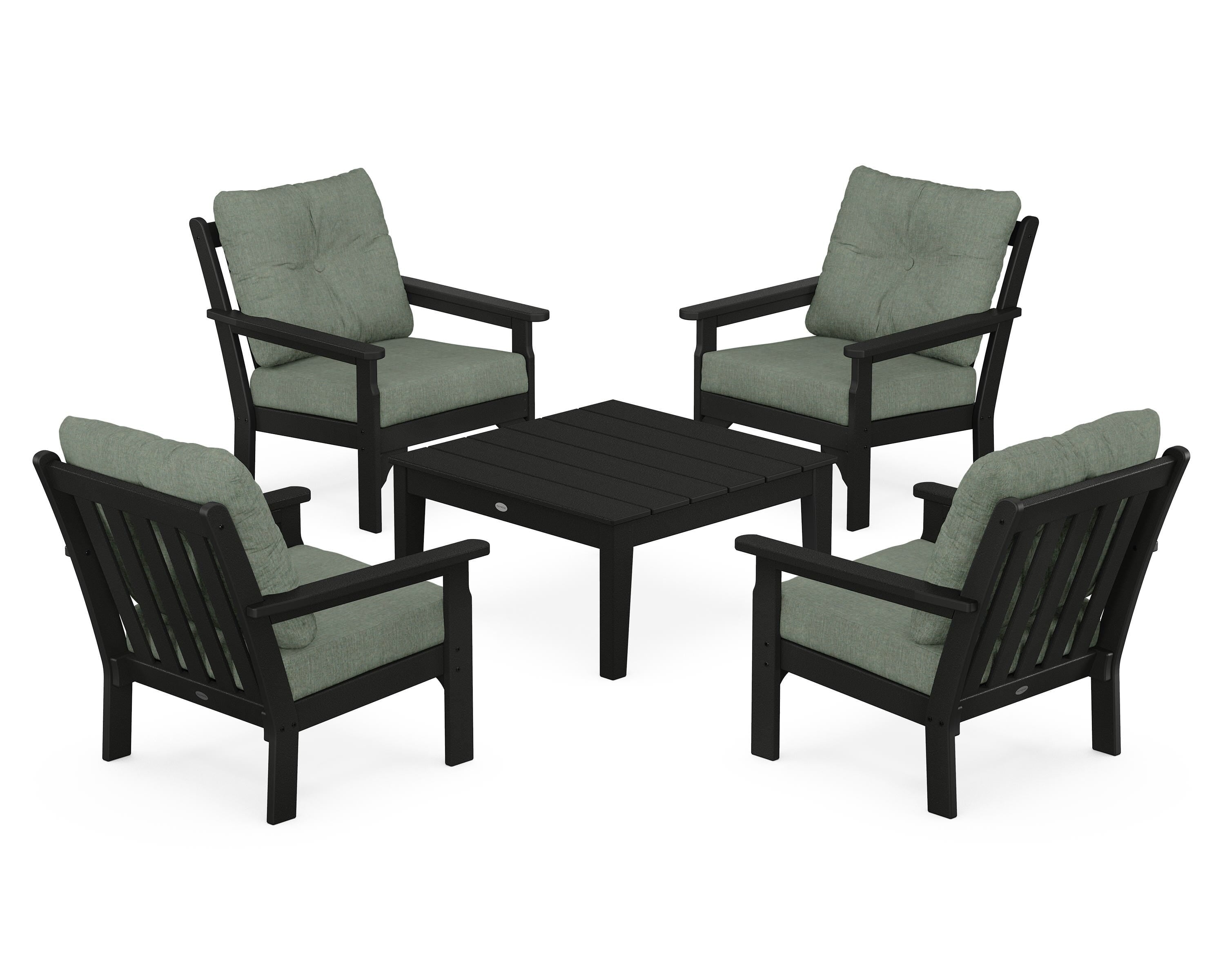 POLYWOOD Vineyard 5-Piece Deep Seating Conversation Set in Black / Cast Sage