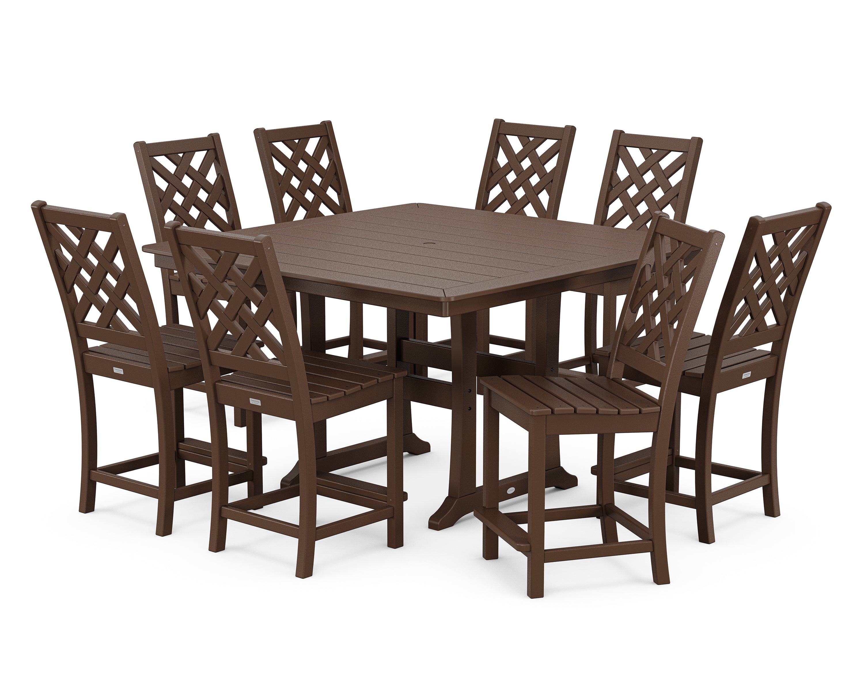 Country Living Wovendale Side Chair 9-Piece Square Counter Set with Trestle Legs in Mahogany