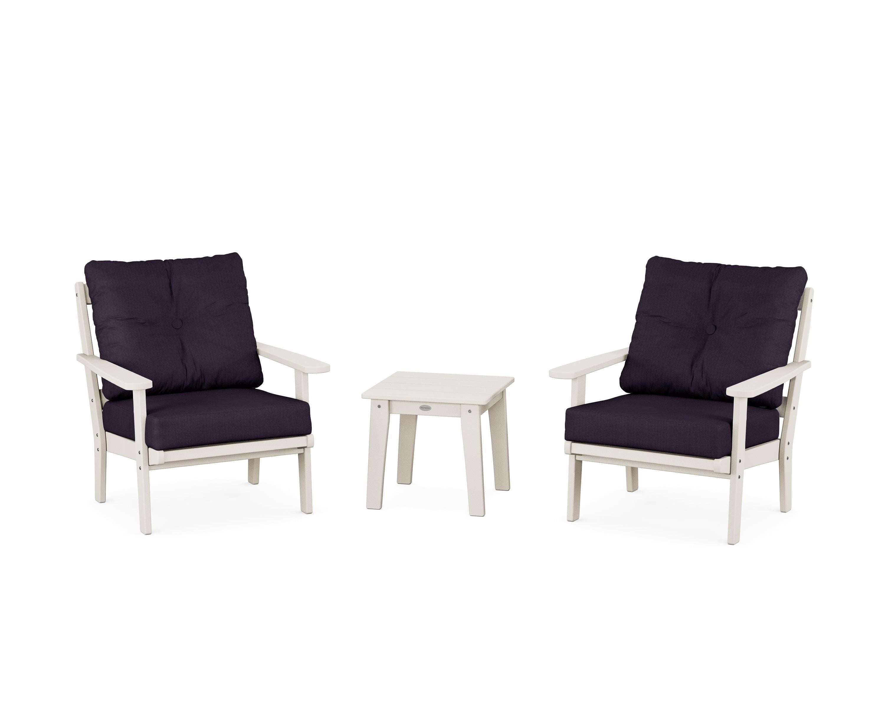 POLYWOOD Mission 3-Piece Deep Seating Set in Sand / Navy Linen