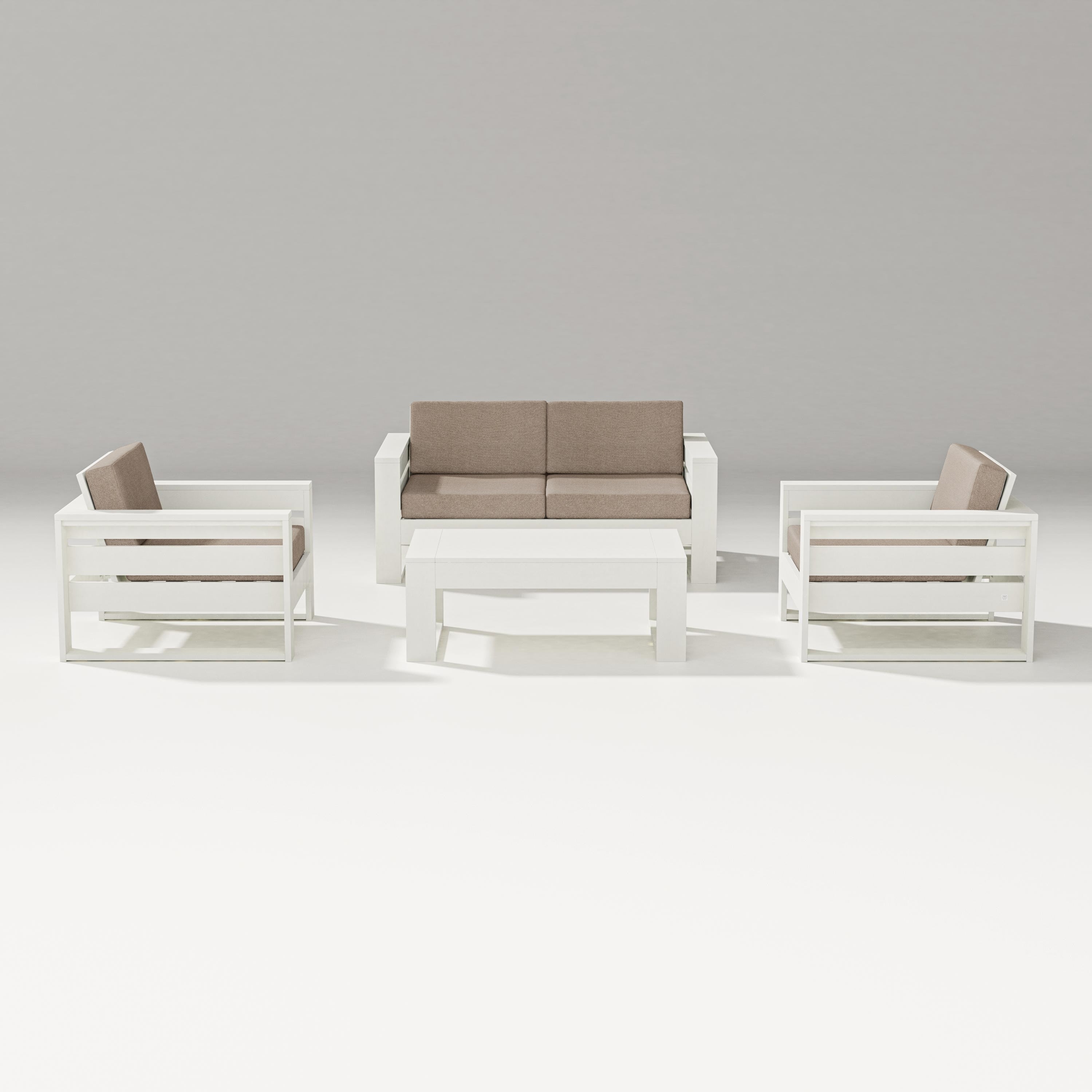 PW Designer Series Latitude 4-Piece Lounge Loveseat Set in Vintage White / Spiced Burlap