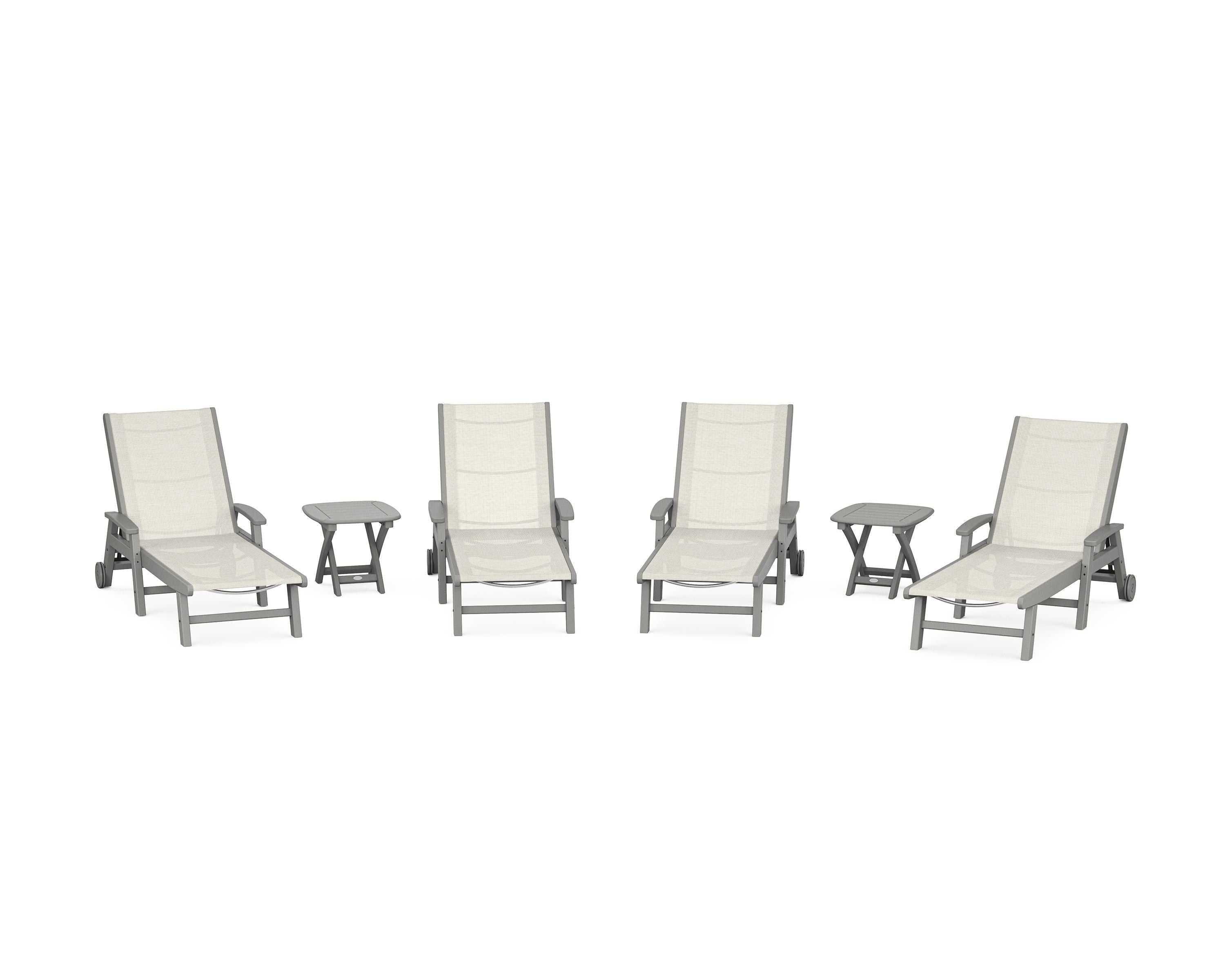 POLYWOOD Coastal Chaise 6-Piece Set with Wheels in Slate Grey / Parchment Sling