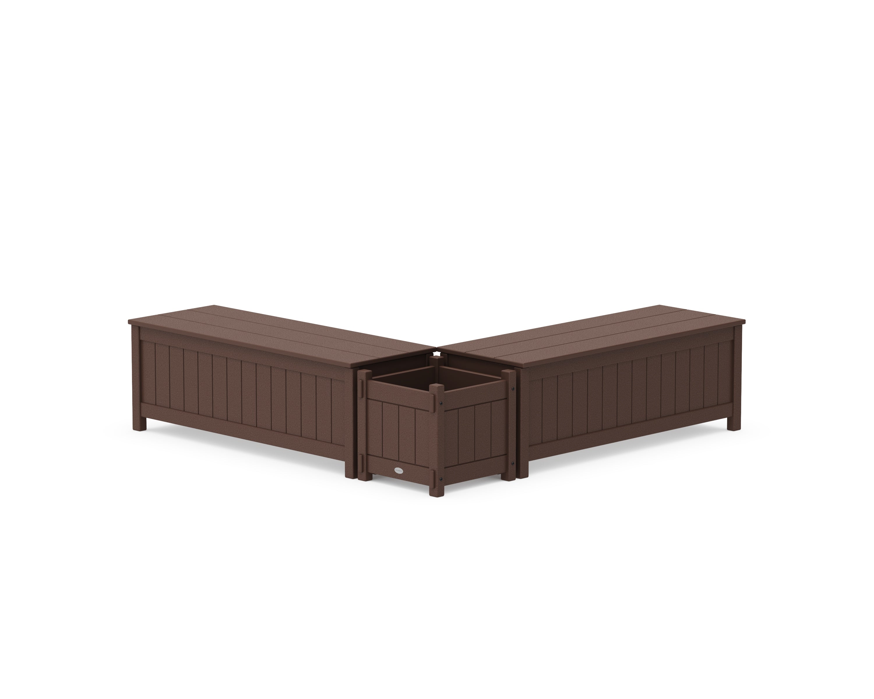POLYWOOD 48" Vineyard L- Shaped Planter Storage Bench Set in Mahogany