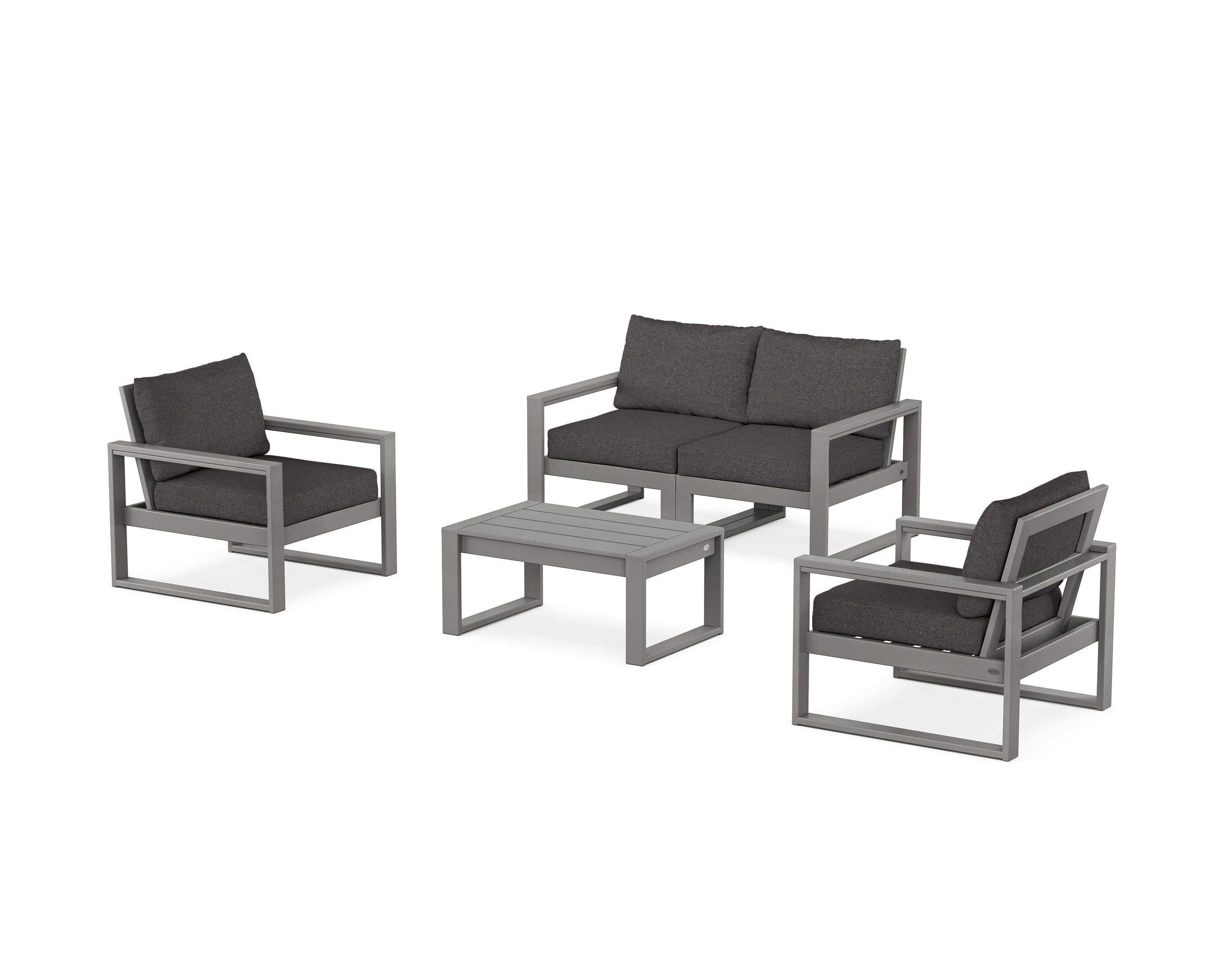 POLYWOOD EDGE Sectional 4-Piece Deep Seating Set with Loveseat in Slate Grey / Ash Charcoal