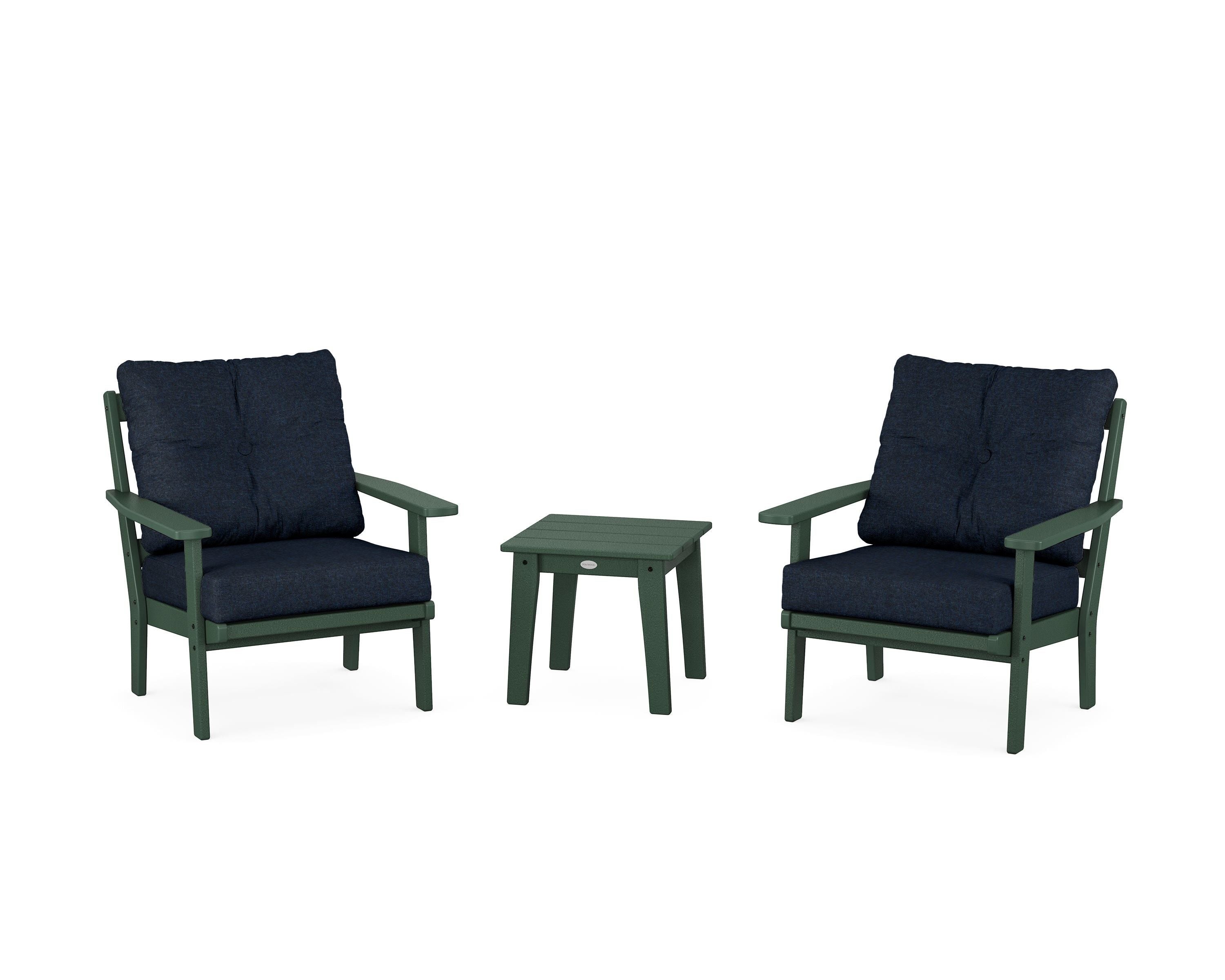 POLYWOOD Prairie 3-Piece Deep Seating Set in Green / Marine Indigo