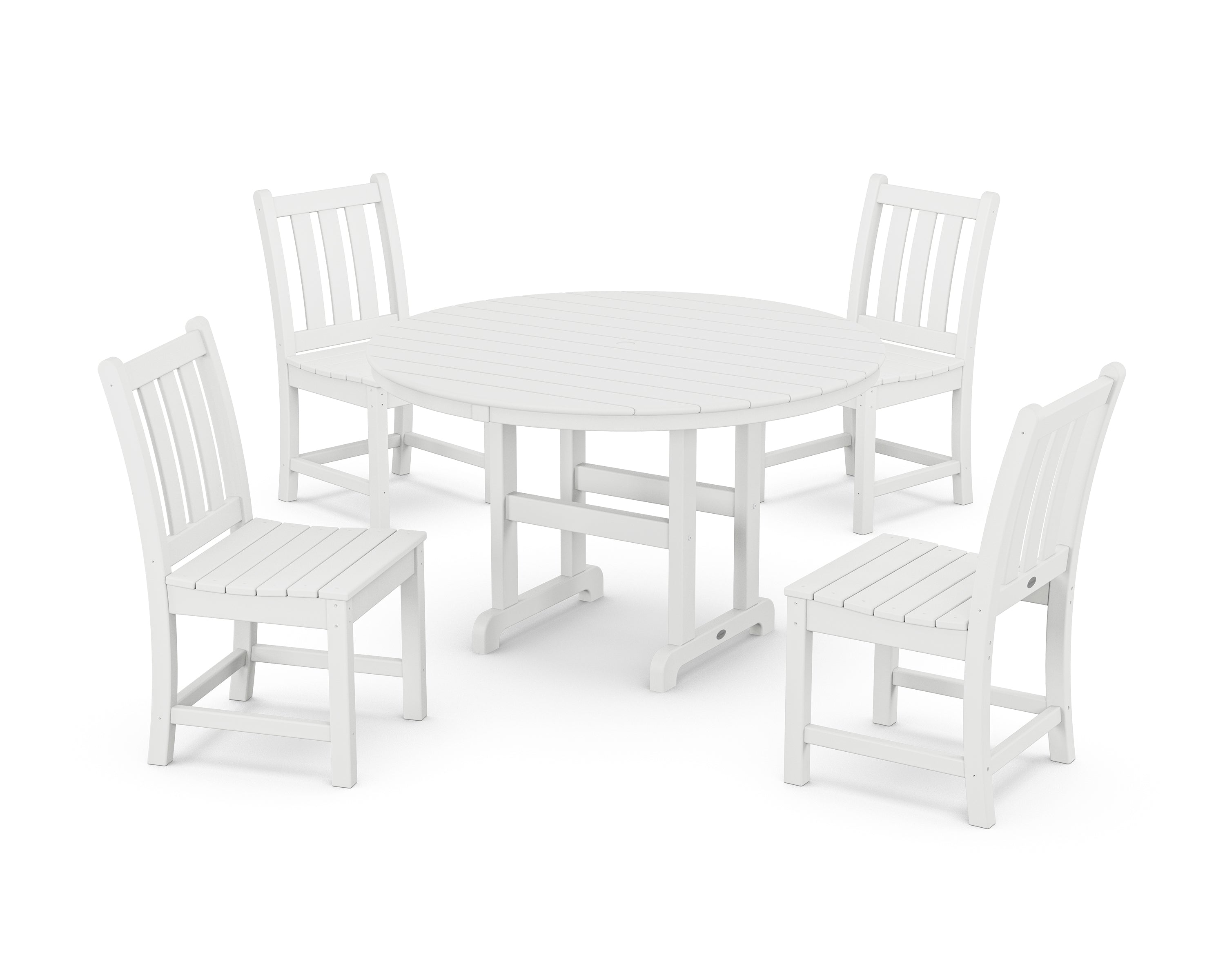 POLYWOOD® Traditional Garden Side Chair 5-Piece Round Farmhouse Dining Set in White