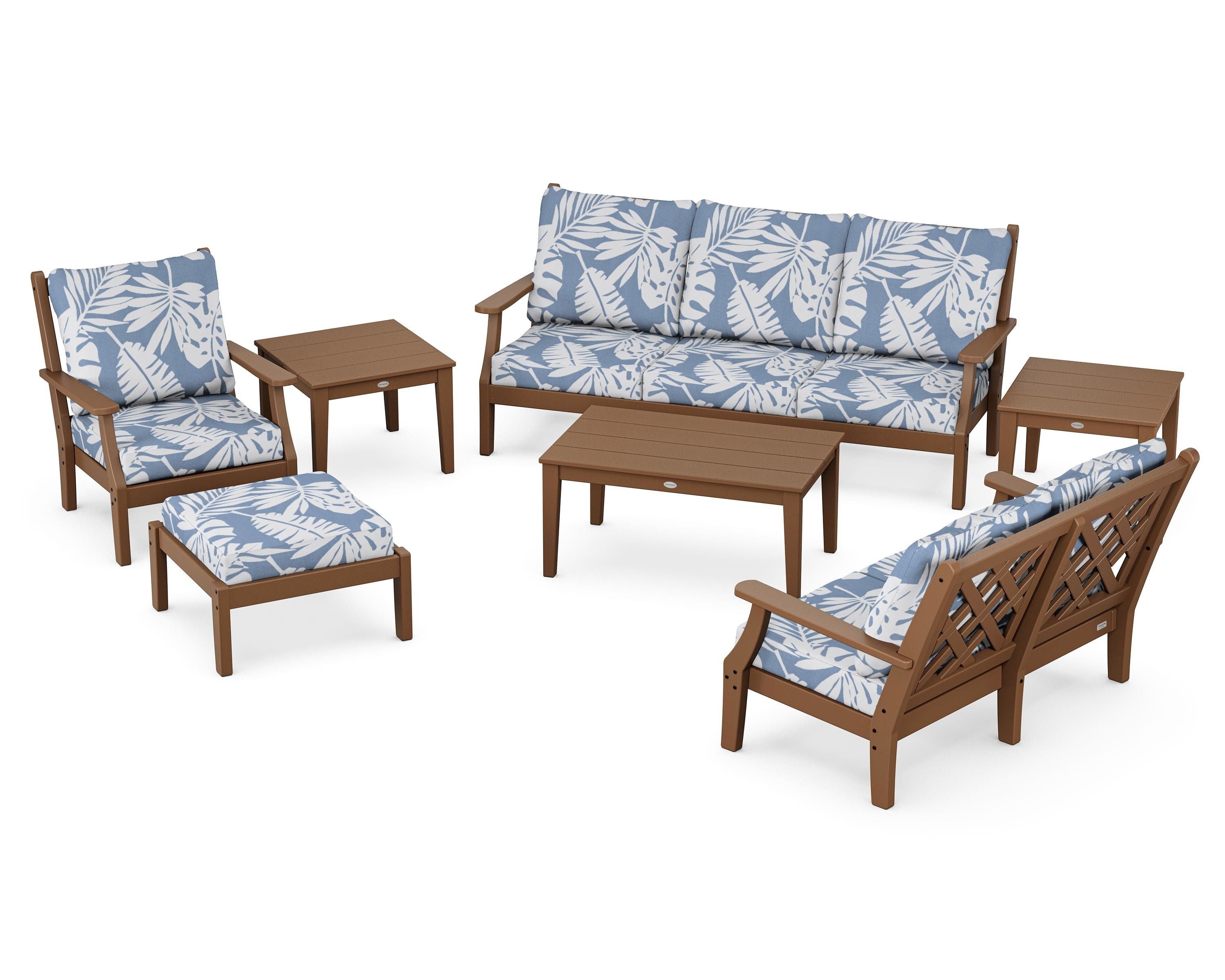 Country Living Wovendale 7-Piece Deep Seating Set in Teak / Leaf Sky Blue