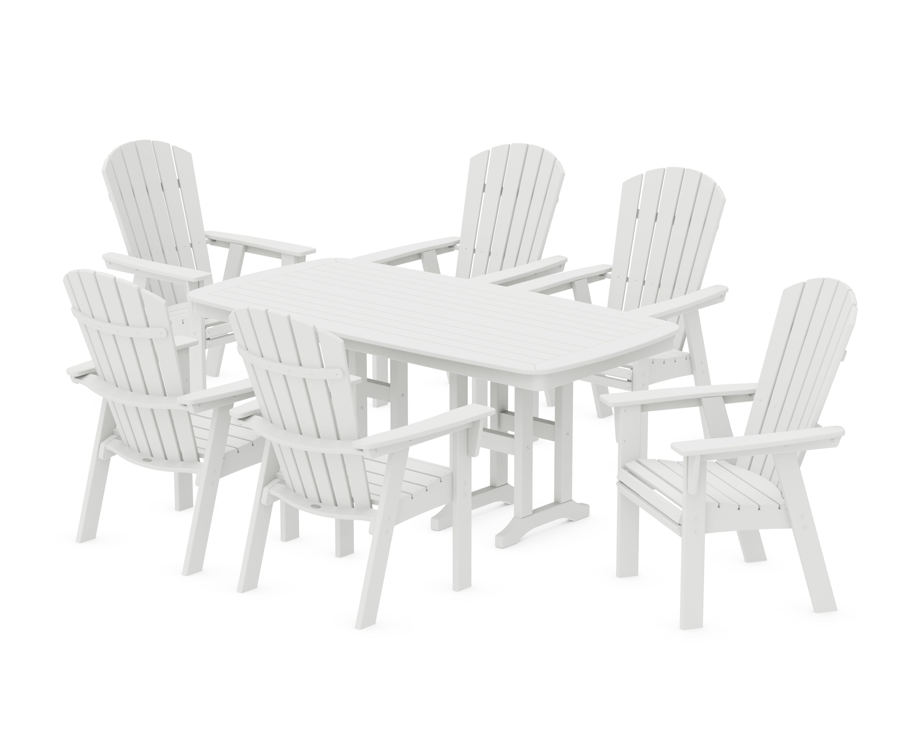POLYWOOD Nautical Curveback Adirondack 7-Piece Dining Set in White
