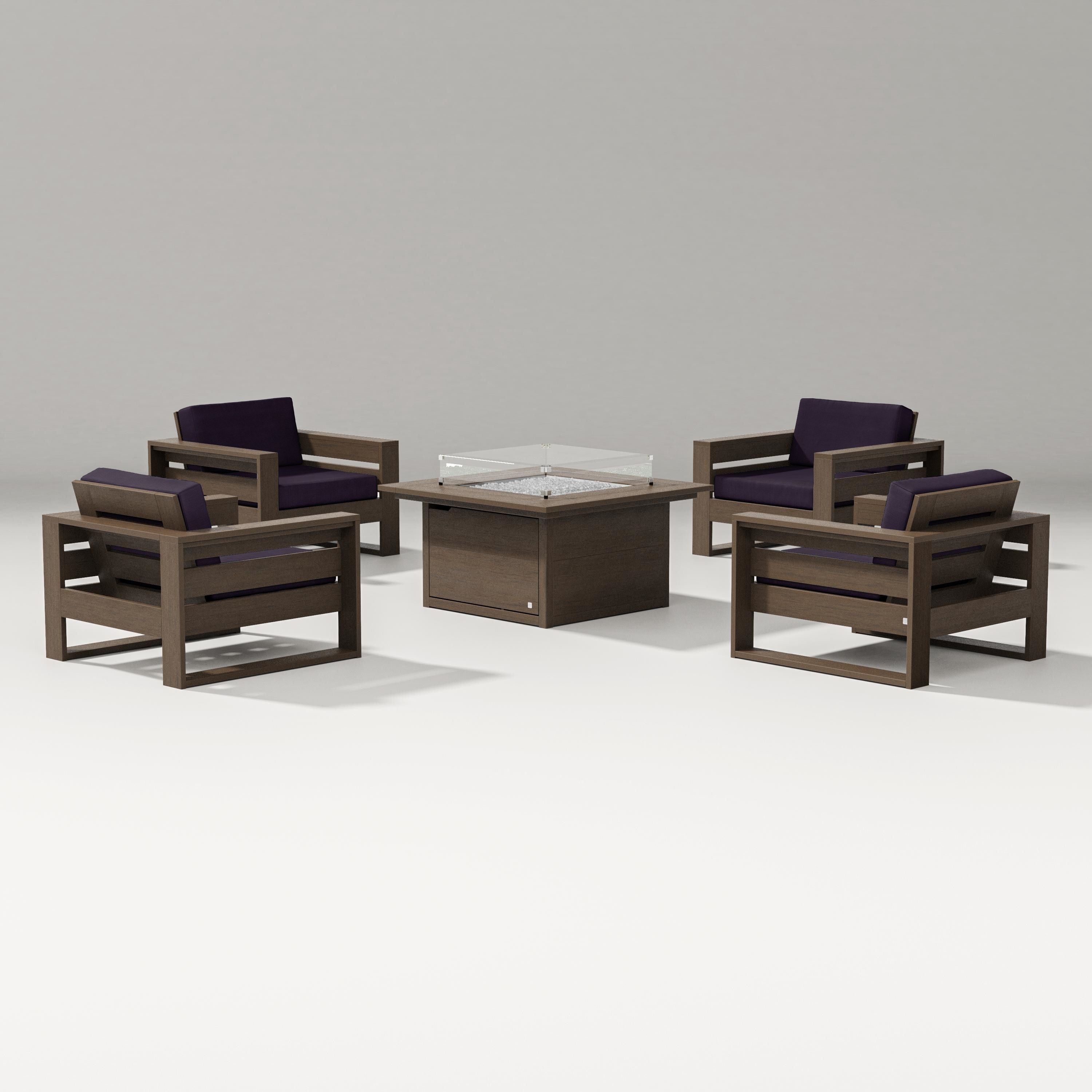 PW Designer Series Latitude 5-Piece Lounge Fire Table Set in Kona / Navy Linen