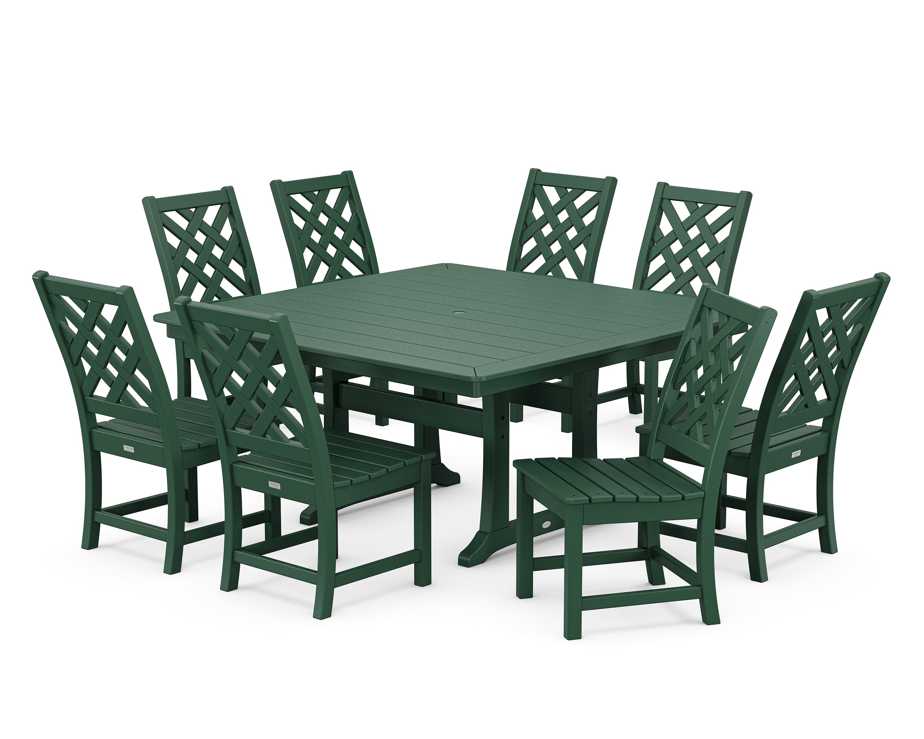 Country Living Wovendale Side Chair 9-Piece Square Dining Set with Trestle Legs in Green
