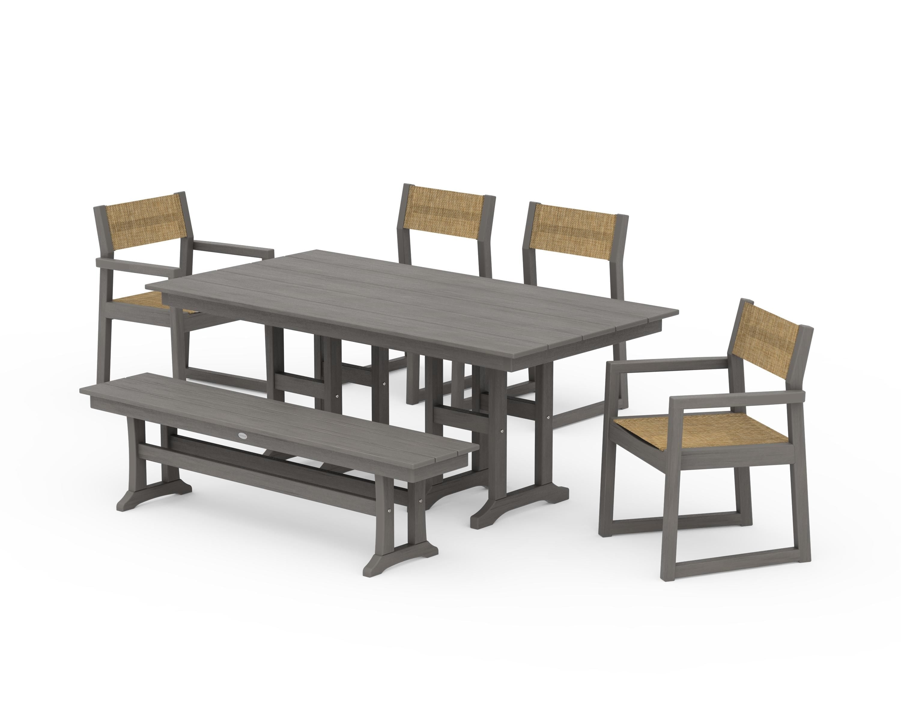 POLYWOOD EDGE Sling 6-Piece Farmhouse Dining Set in Driftwood / Burlap Sling