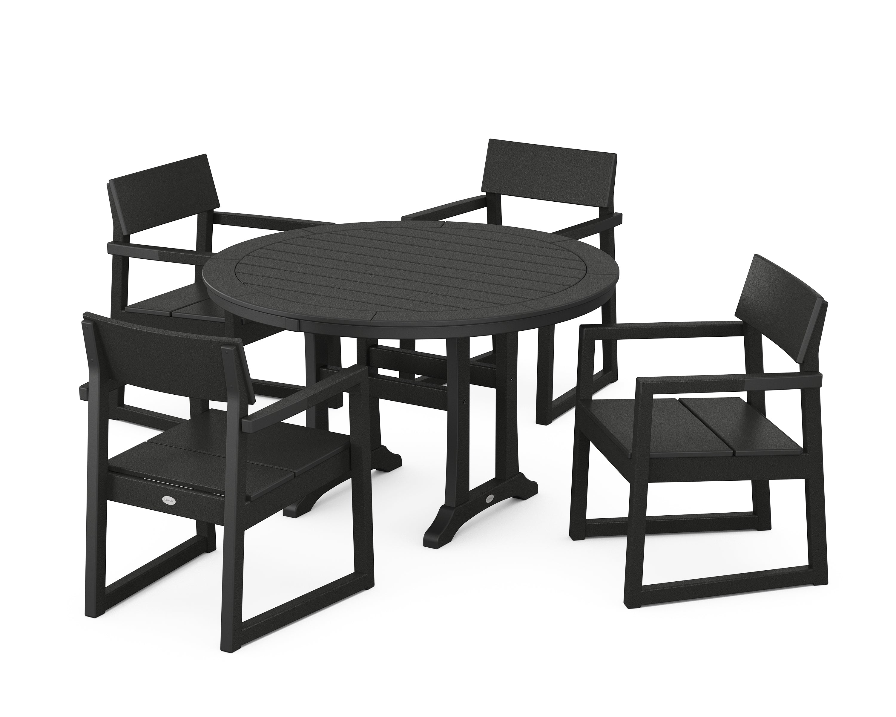 POLYWOOD® EDGE 5-Piece Round Dining Set with Trestle Legs in Black