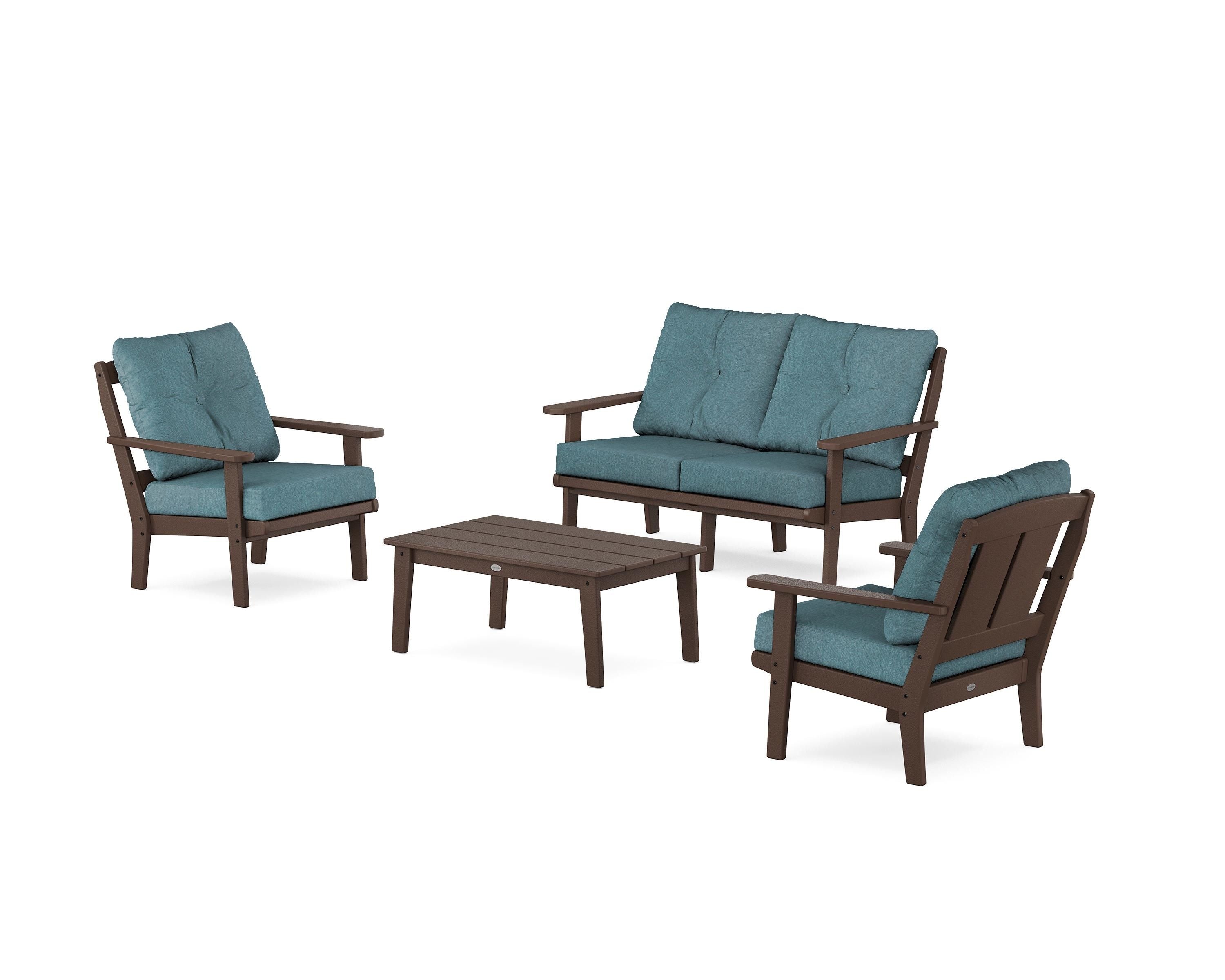 POLYWOOD Mission 4-Piece Deep Seating Set with Loveseat in Mahogany / Ocean Teal