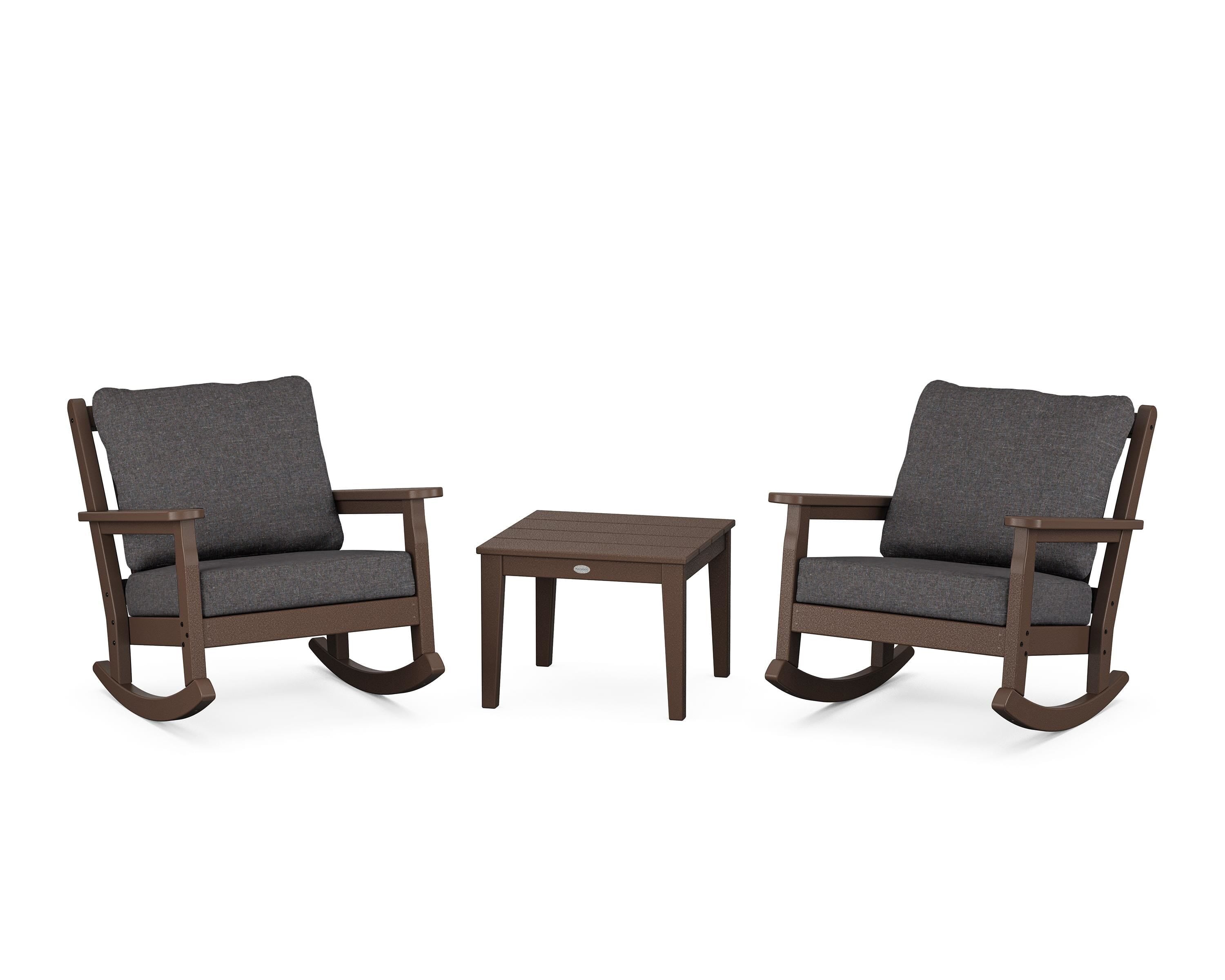 POLYWOOD Chippendale 3-Piece Deep Seating Rocker Set in Mahogany / Ash Charcoal