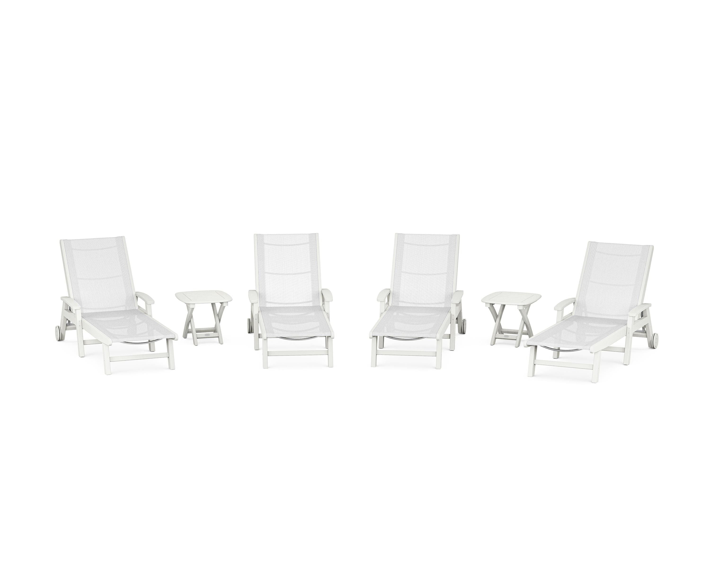 POLYWOOD Coastal Chaise 6-Piece Set with Wheels in Vintage White / White Sling