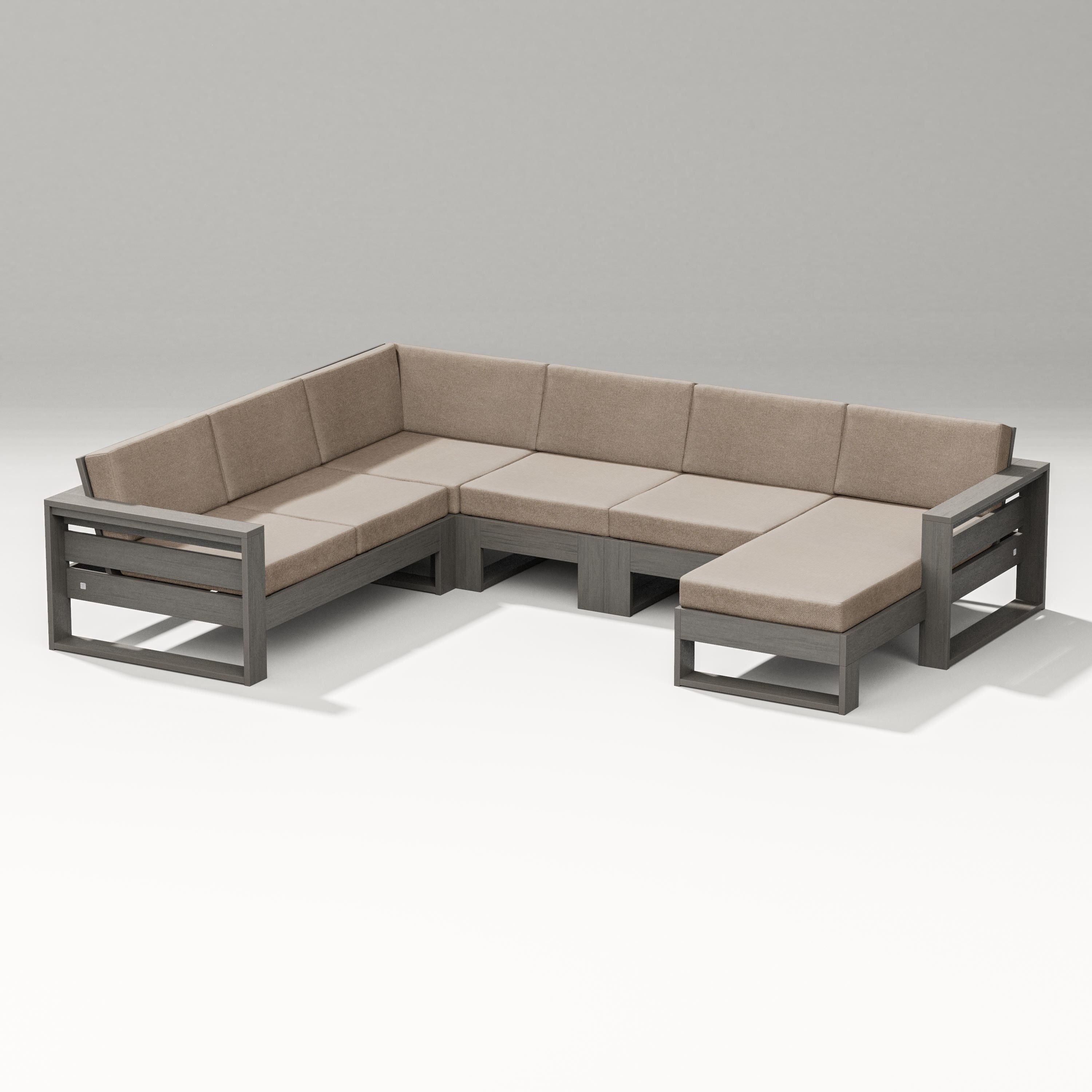 PW Designer Series Latitude Corner Sectional with Right Chaise in Driftwood / Spiced Burlap
