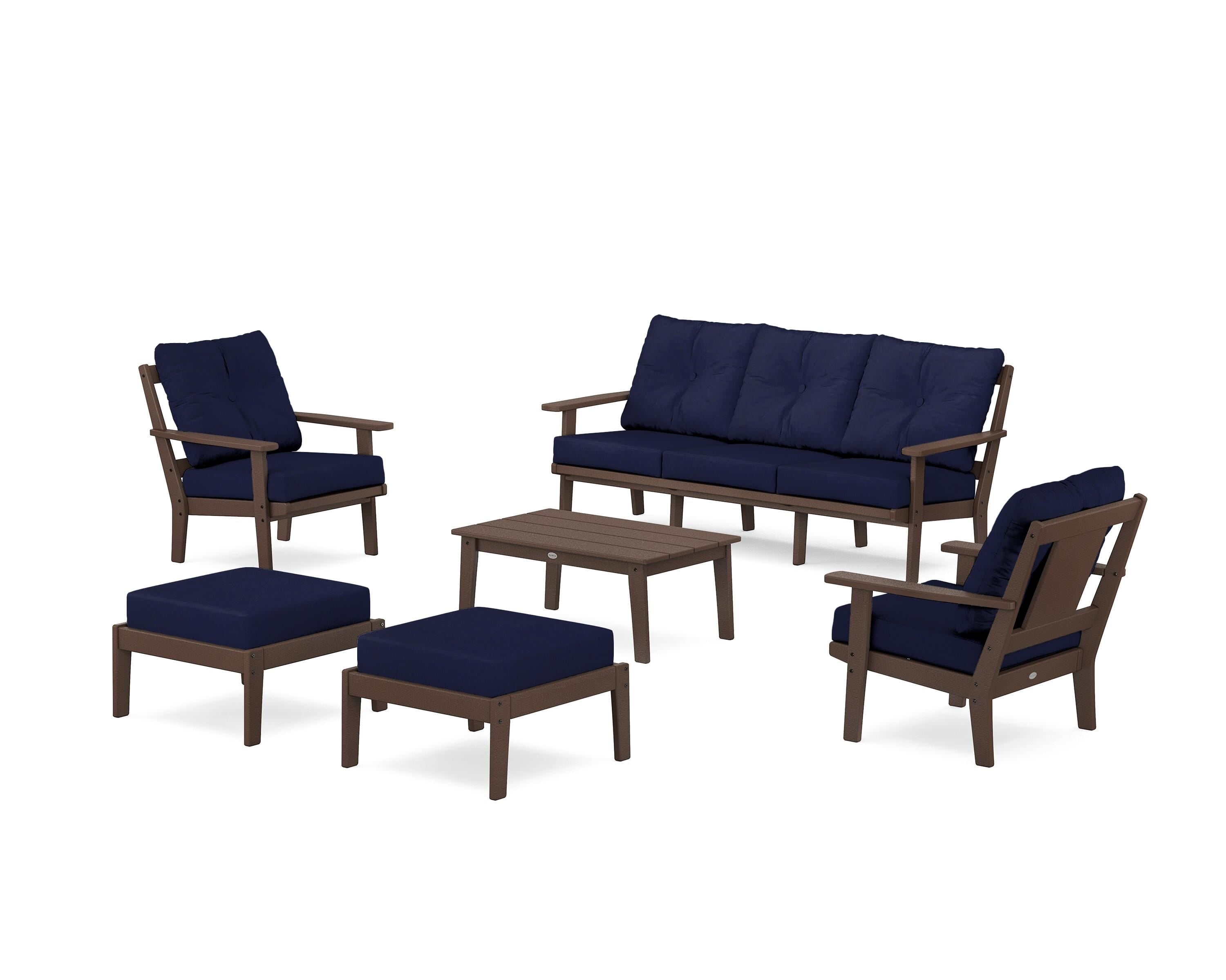 POLYWOOD Prairie 6-Piece Lounge Sofa Set in Mahogany / Navy