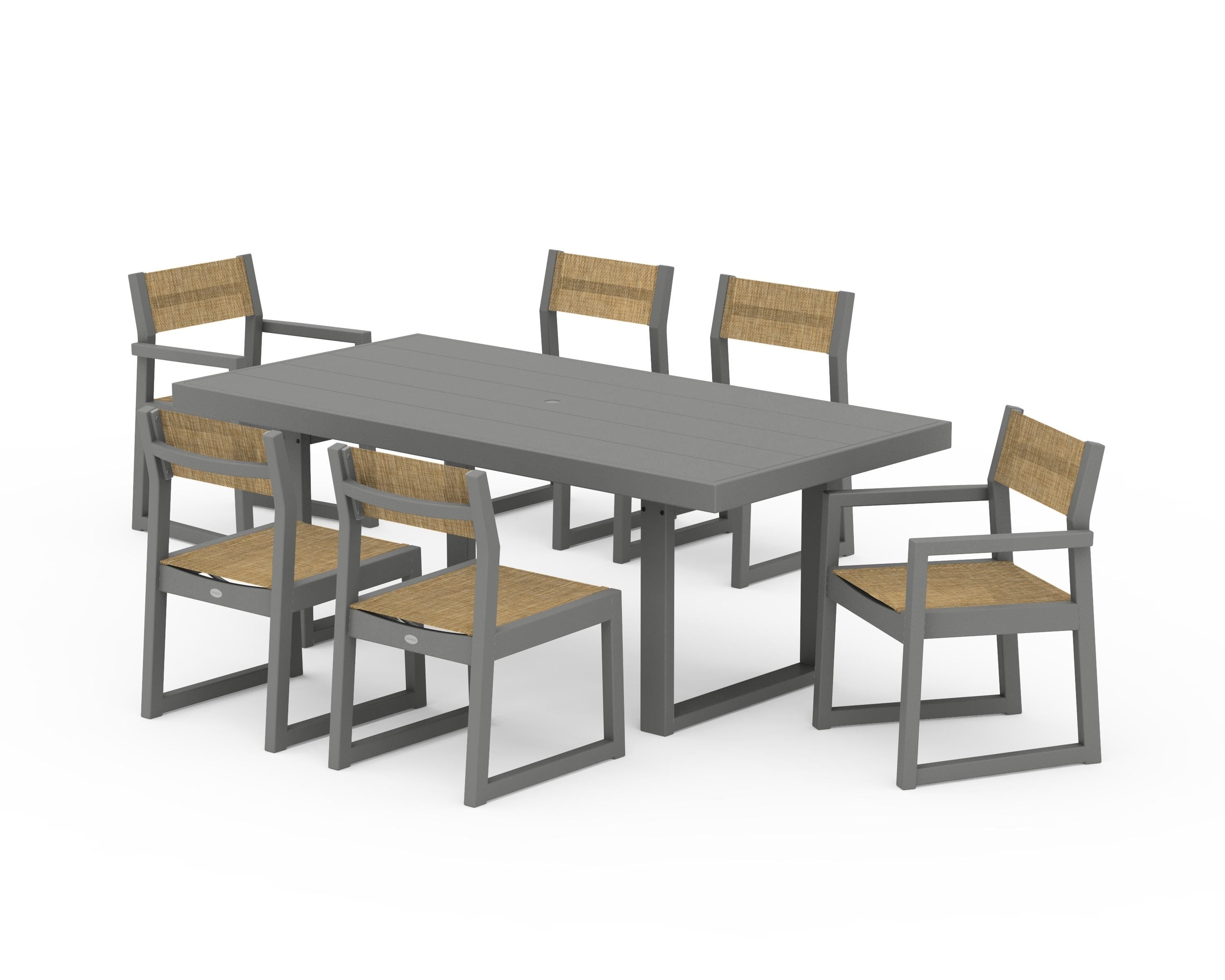 POLYWOOD EDGE Sling 7-Piece Dining Set in Slate Grey / Burlap Sling