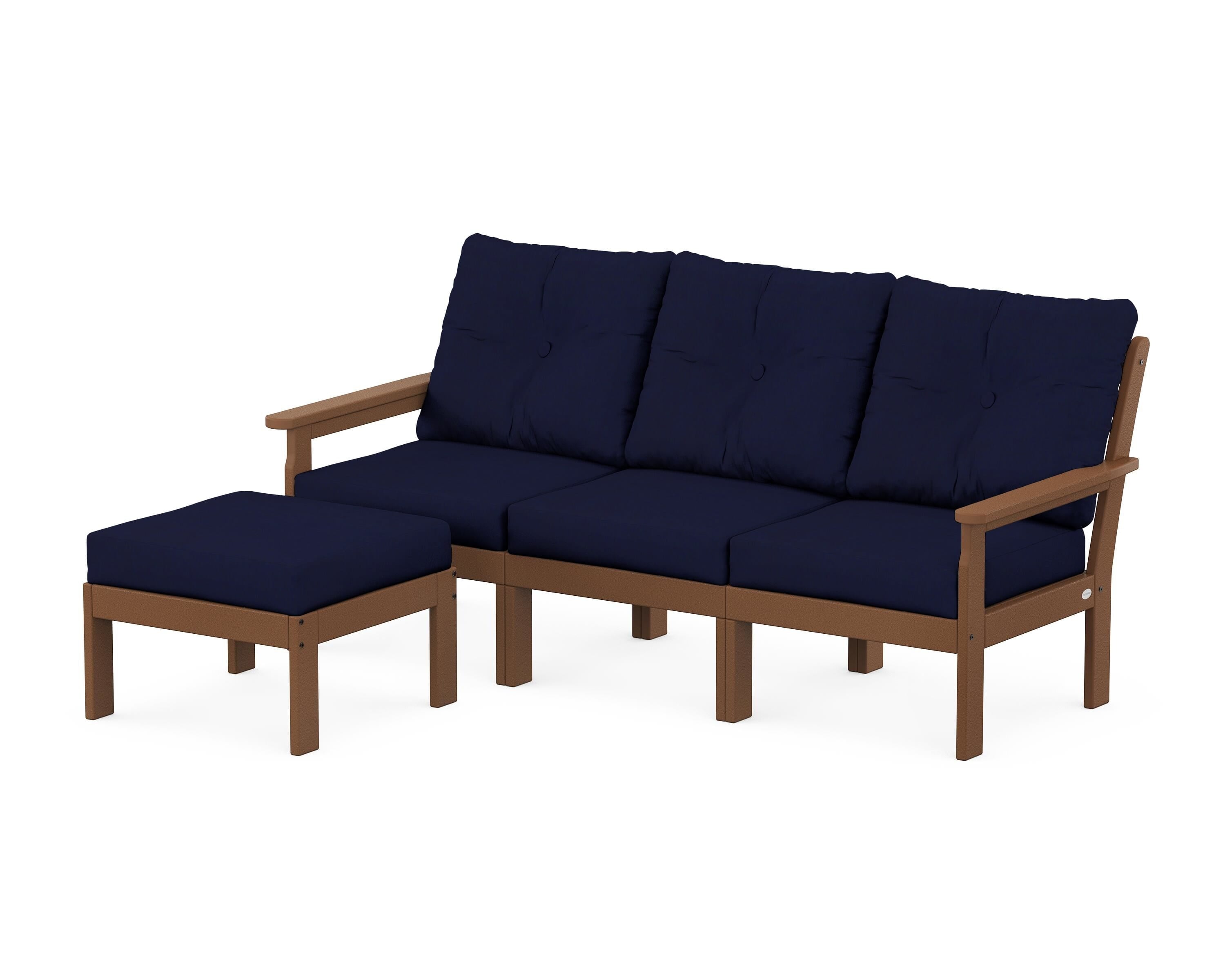 POLYWOOD Vineyard 4-Piece Sectional with Ottoman in Teak / Navy