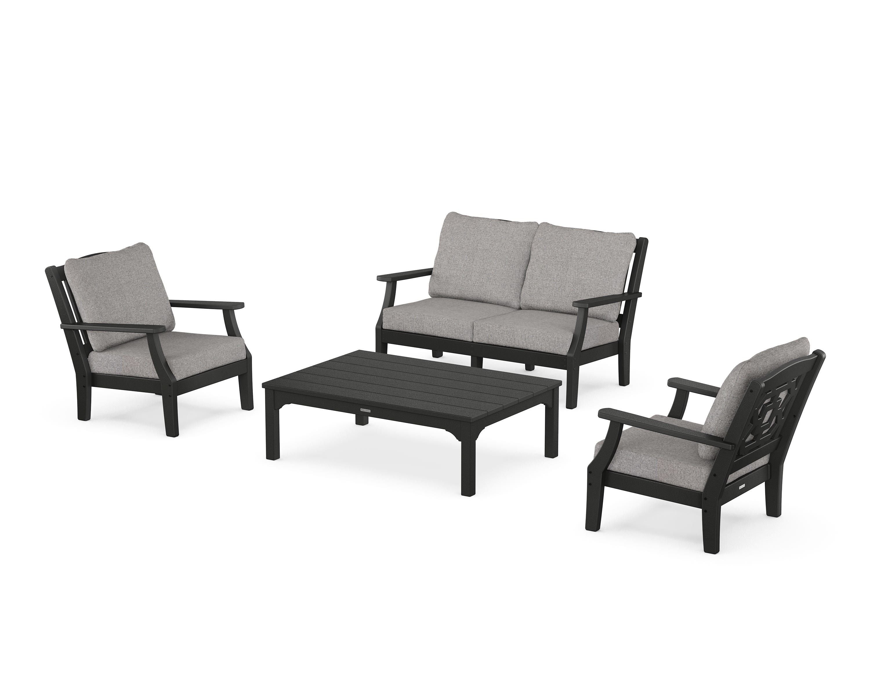 Martha Stewart by POLYWOOD Chinoiserie 4-Piece Deep Seating Set with Loveseat in Black / Grey Mist