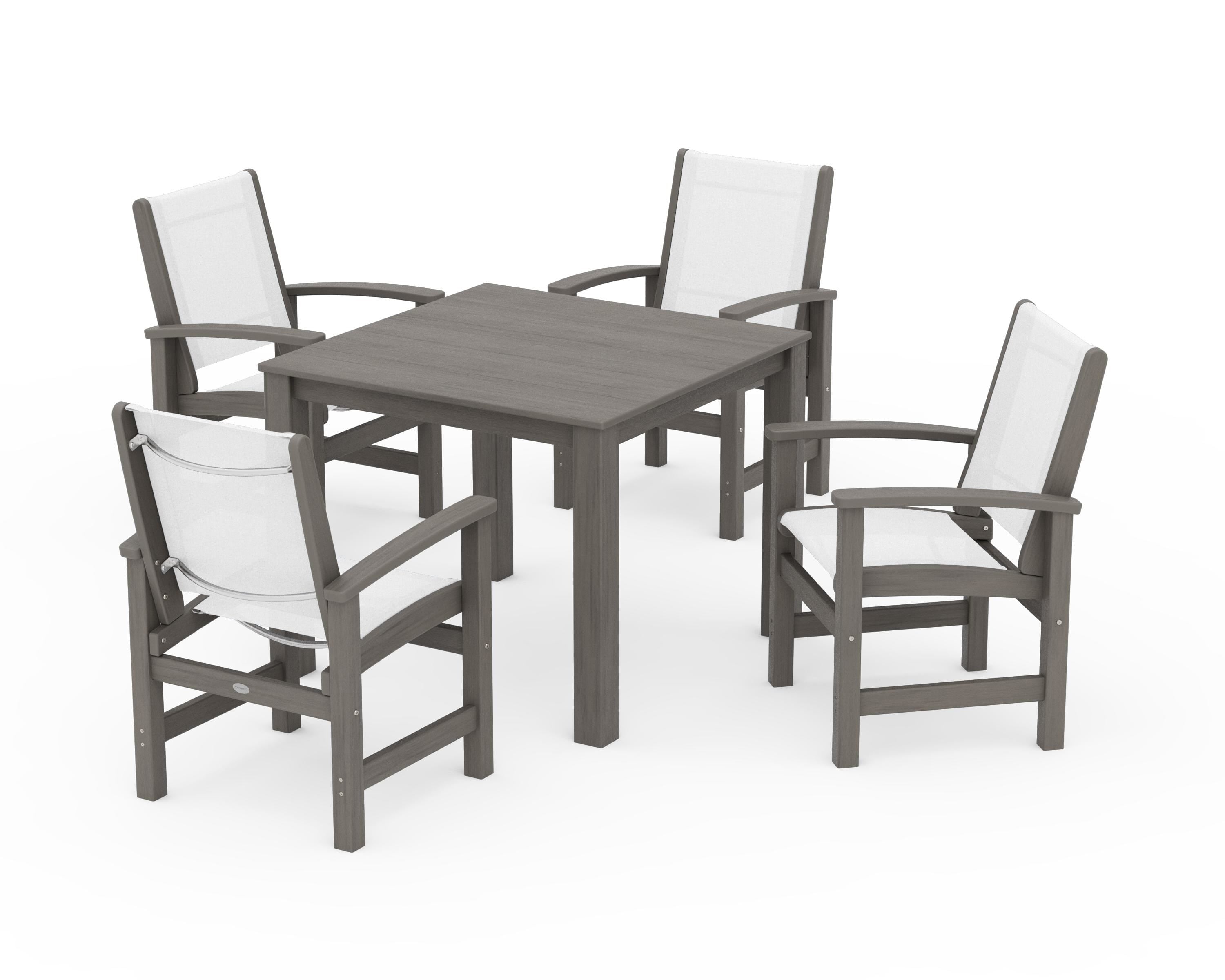 POLYWOOD Coastal 5-Piece Parsons Dining Set in Driftwood / White Sling