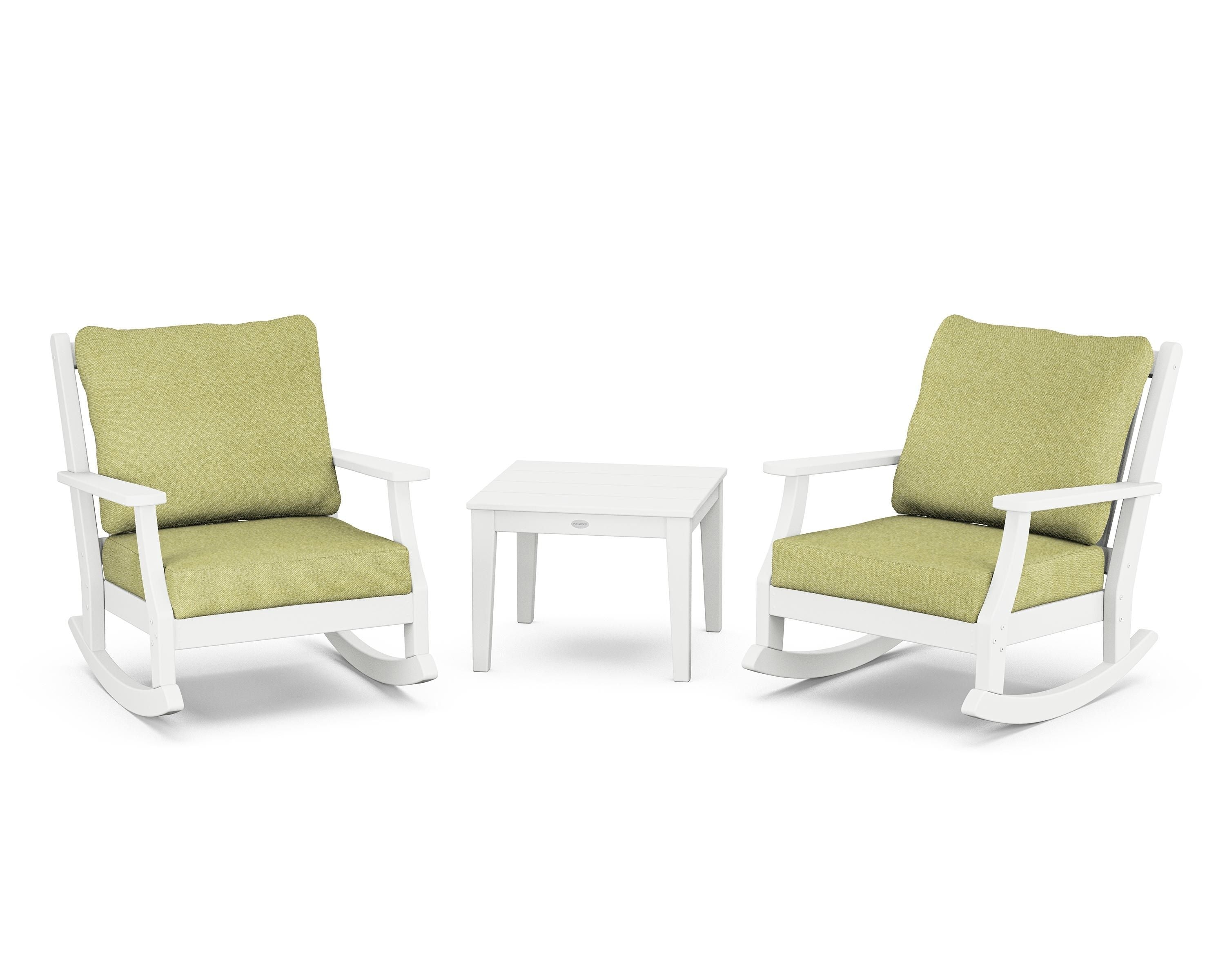 Country Living Wovendale 3-Piece Deep Seating Rocker Set in White / Chartreuse Boucle