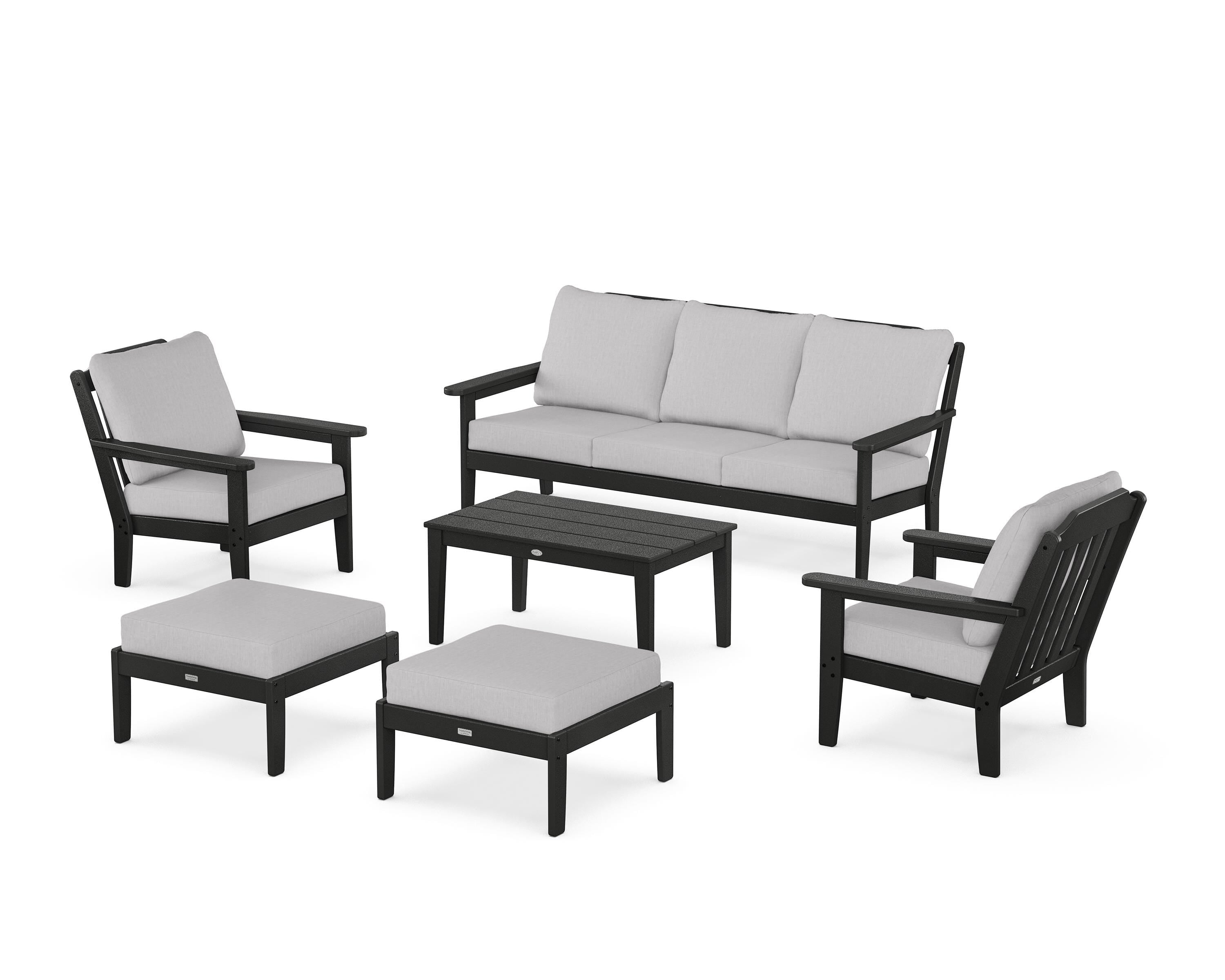 Country Living Cottage 6-Piece Lounge Sofa Set in Black / Granite
