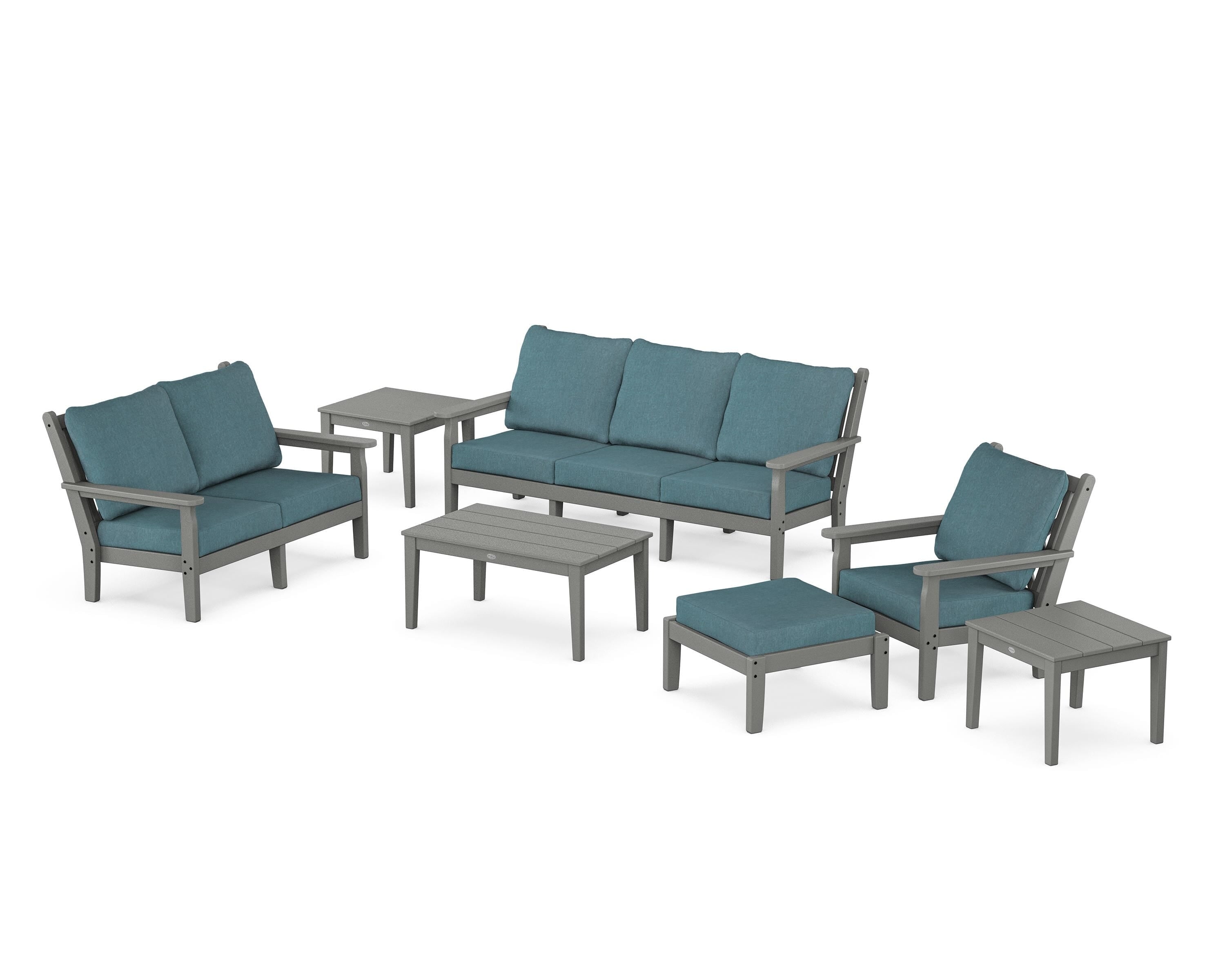 POLYWOOD Chippendale 7-Piece Deep Seating Set in Slate Grey / Ocean Teal
