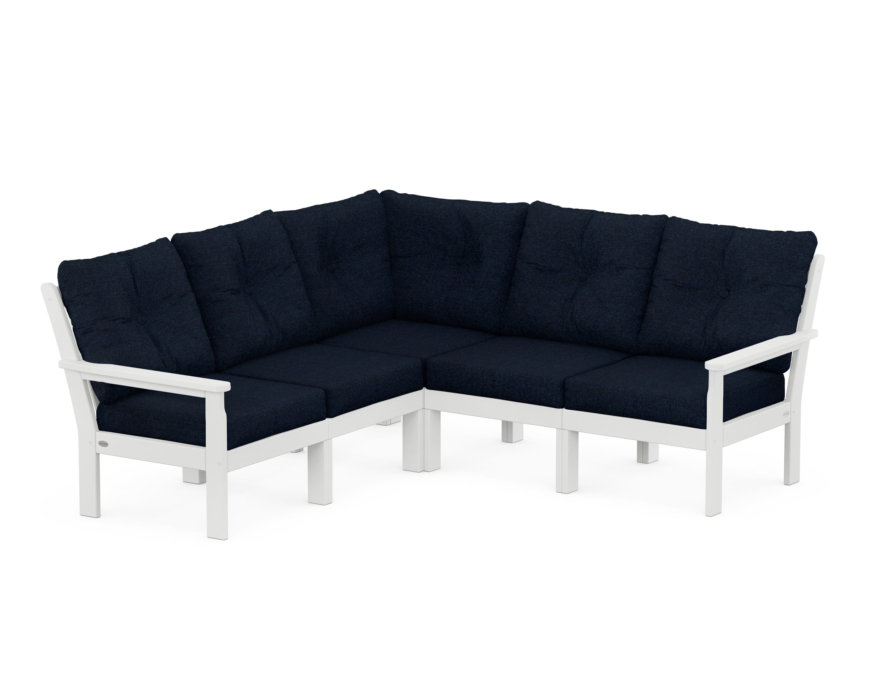 POLYWOOD Vineyard 5-Piece Sectional in White / Marine Indigo