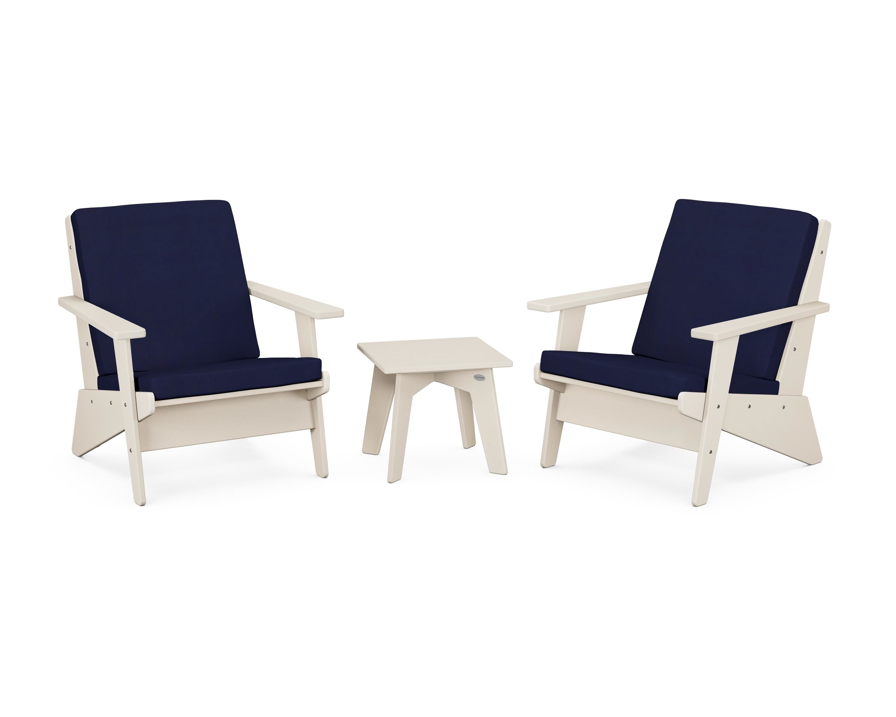 POLYWOOD Riviera Modern Lounge 3-Piece Set in Sand / Navy