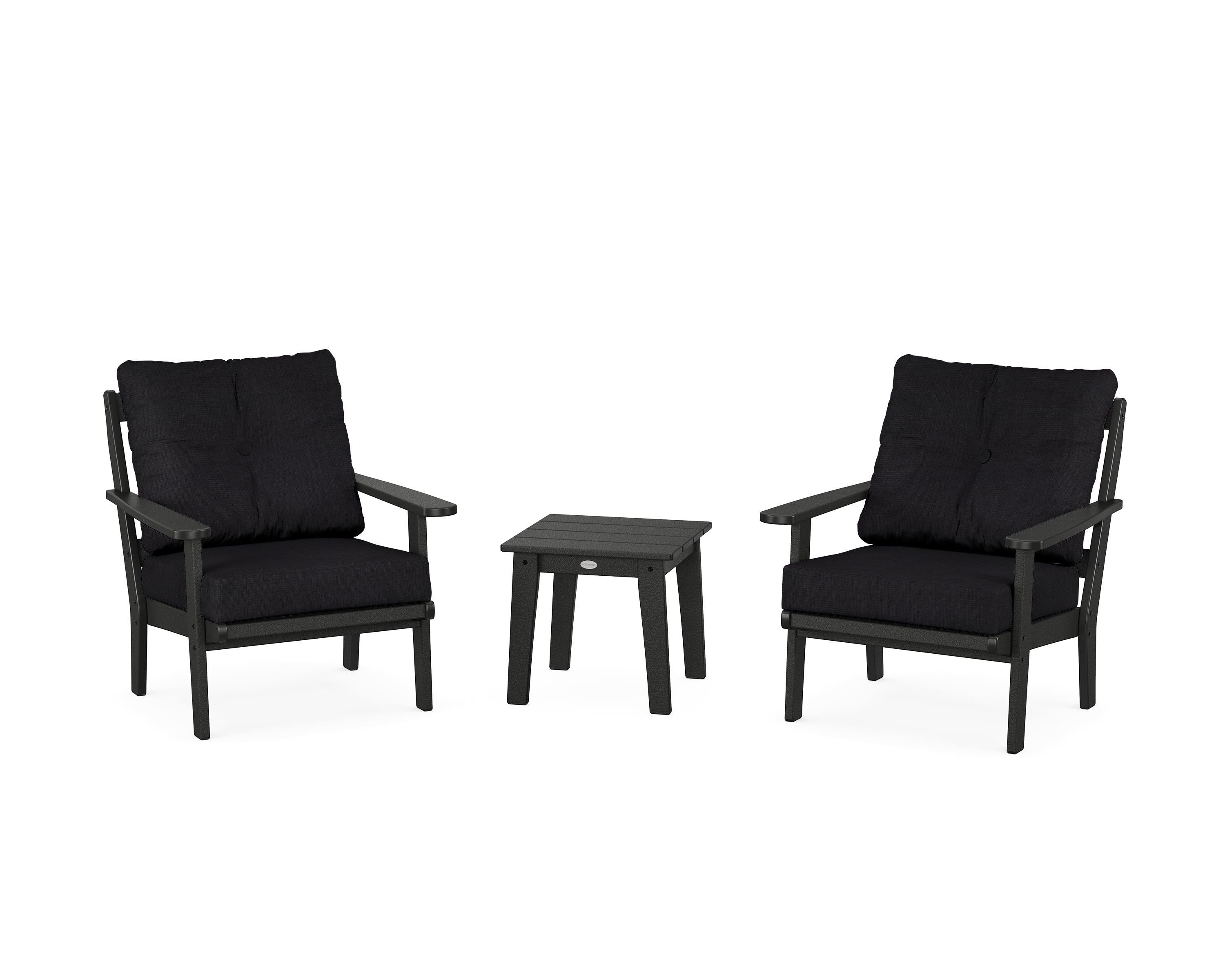 POLYWOOD Mission 3-Piece Deep Seating Set in Black / Midnight Linen