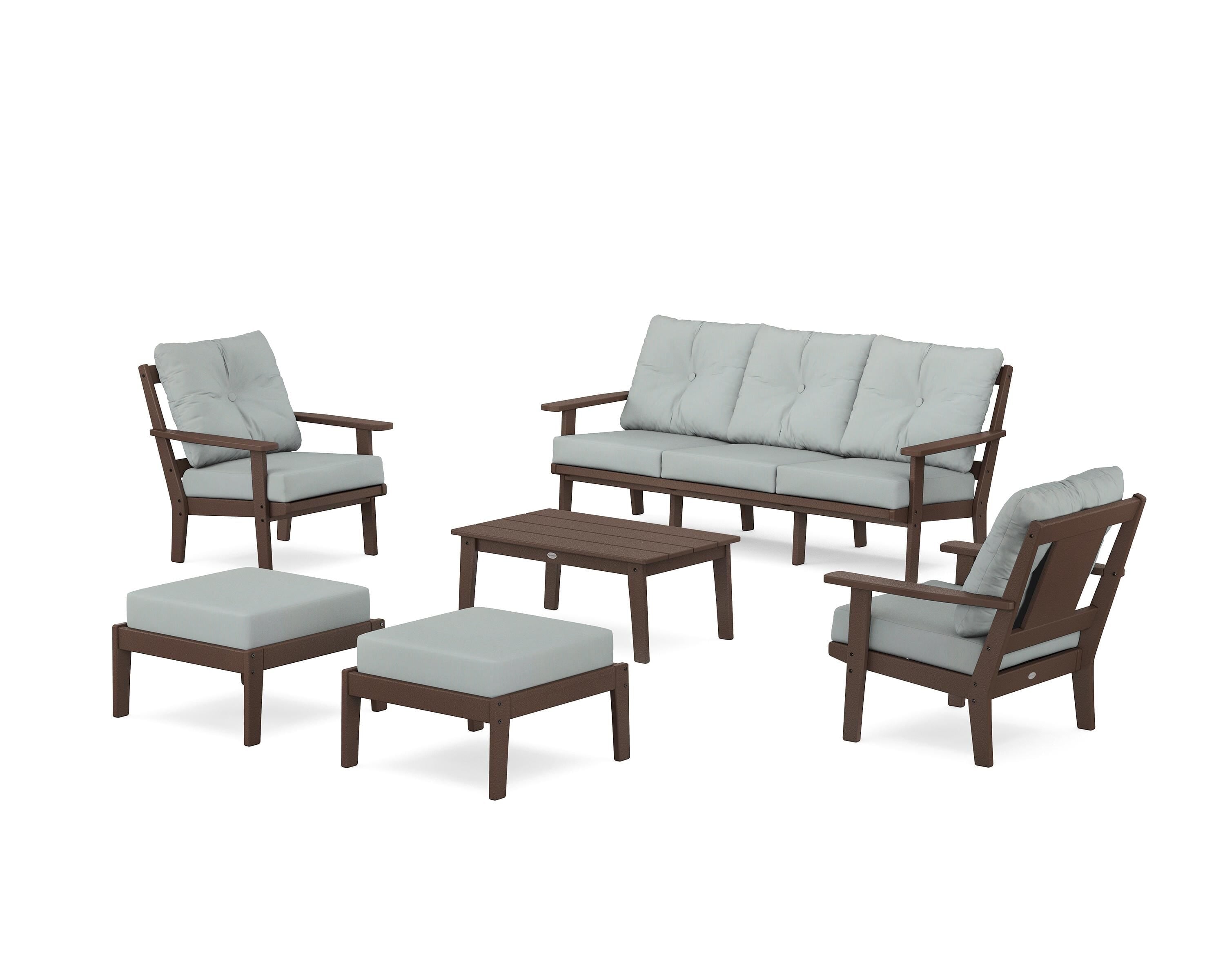 POLYWOOD Prairie 6-Piece Lounge Sofa Set in Mahogany / Spa