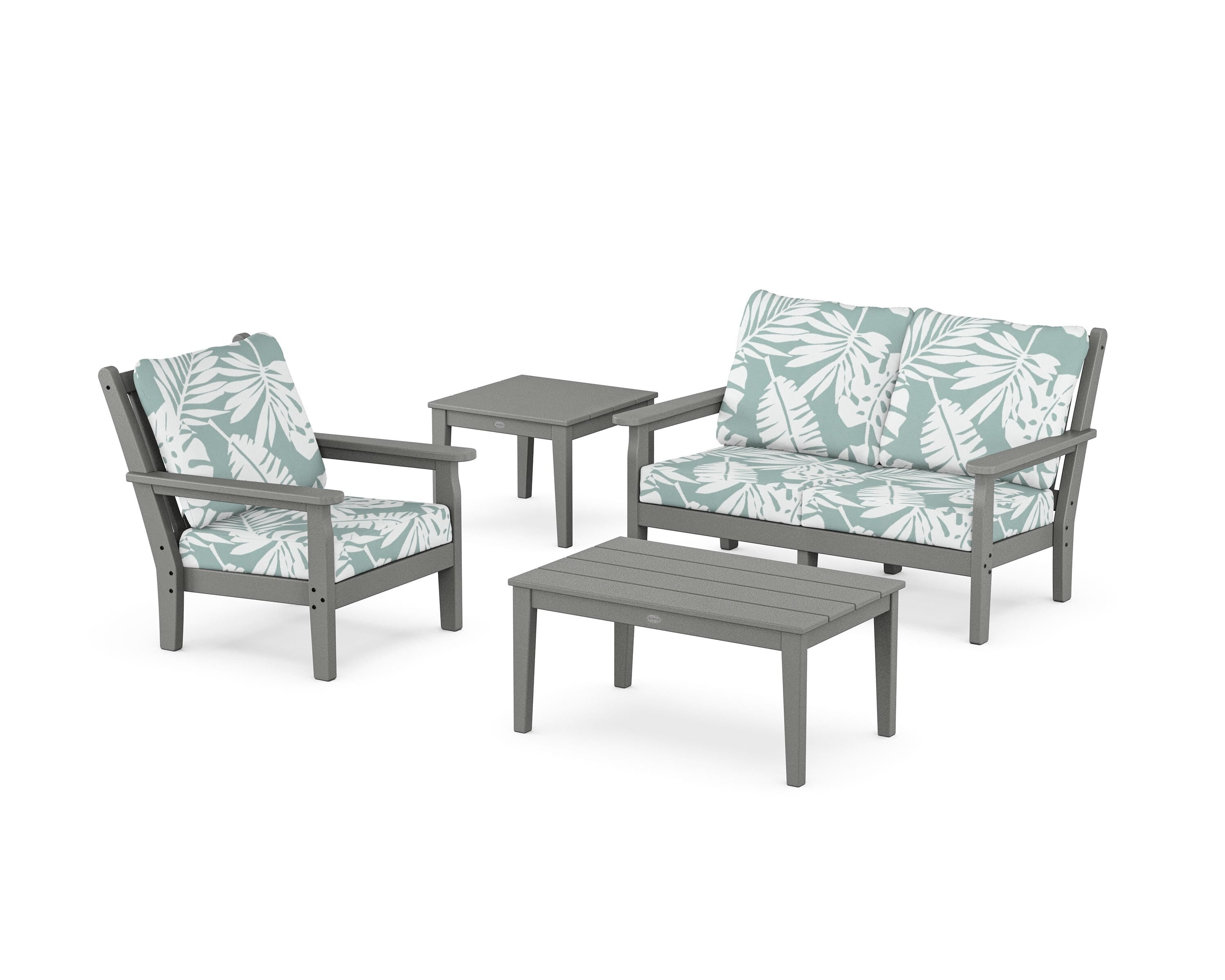 POLYWOOD Chippendale 4-Piece Deep Seating Set in Slate Grey / Leaf Glacier Spa