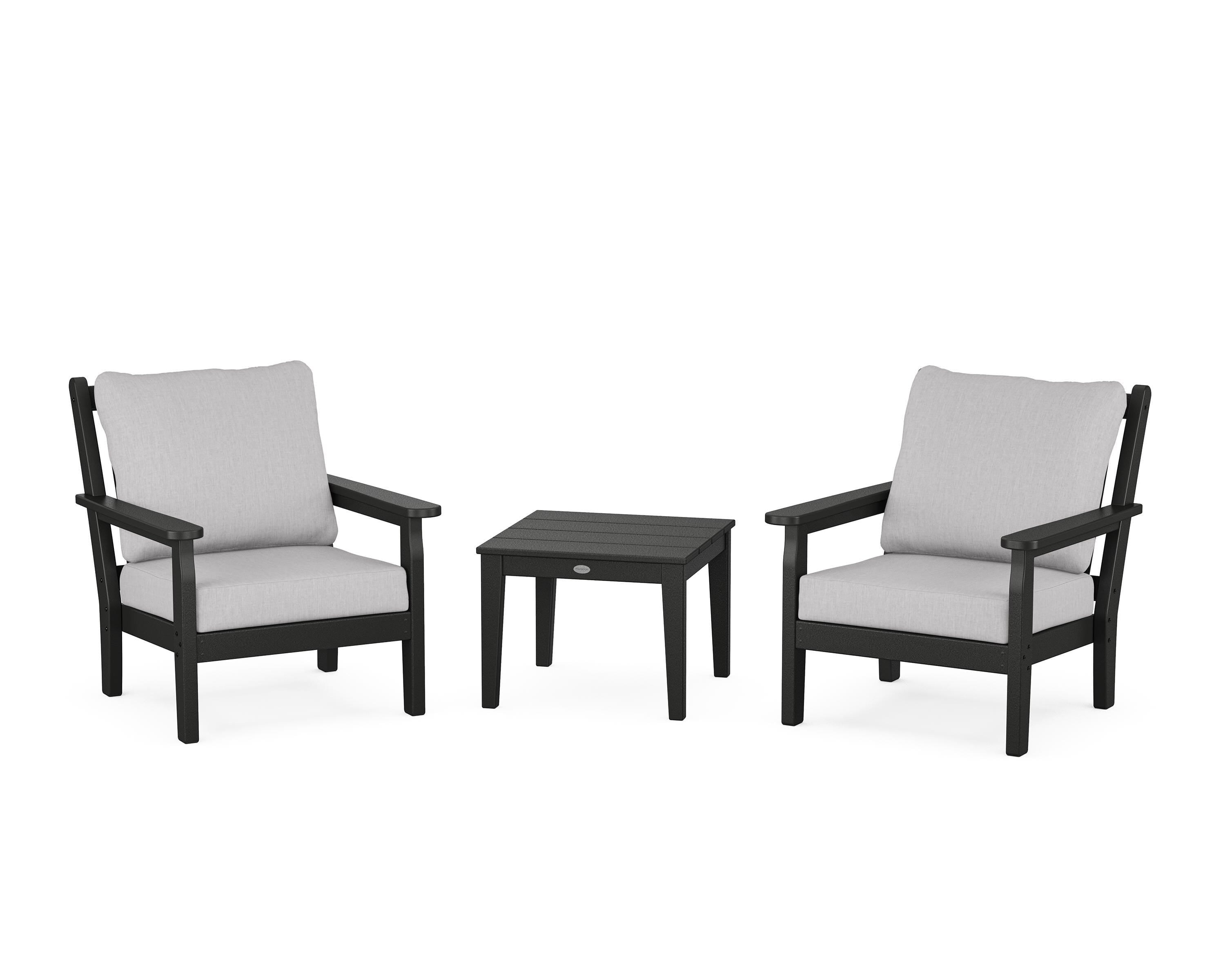 POLYWOOD Chippendale 3-Piece Deep Seating Set in Black / Granite