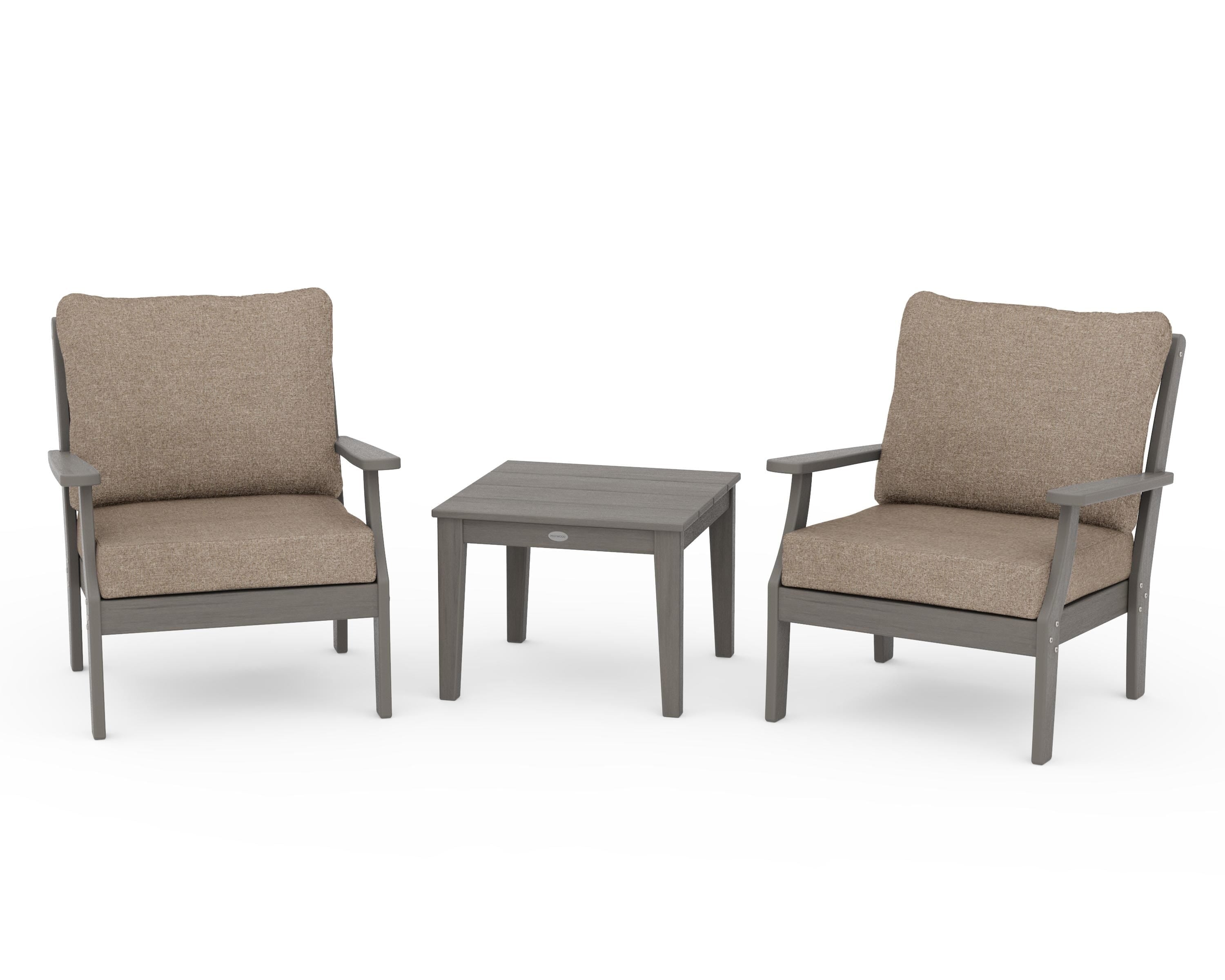 POLYWOOD Braxton 3-Piece Deep Seating Set in Driftwood / Spiced Burlap