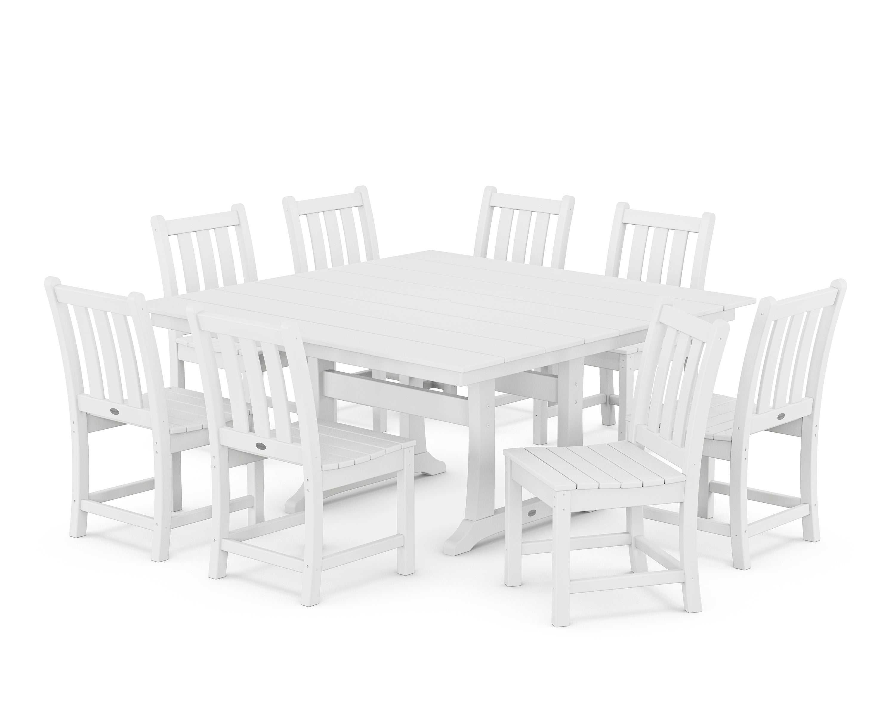 POLYWOOD® Traditional Garden 9-Piece Farmhouse Trestle Dining Set in White