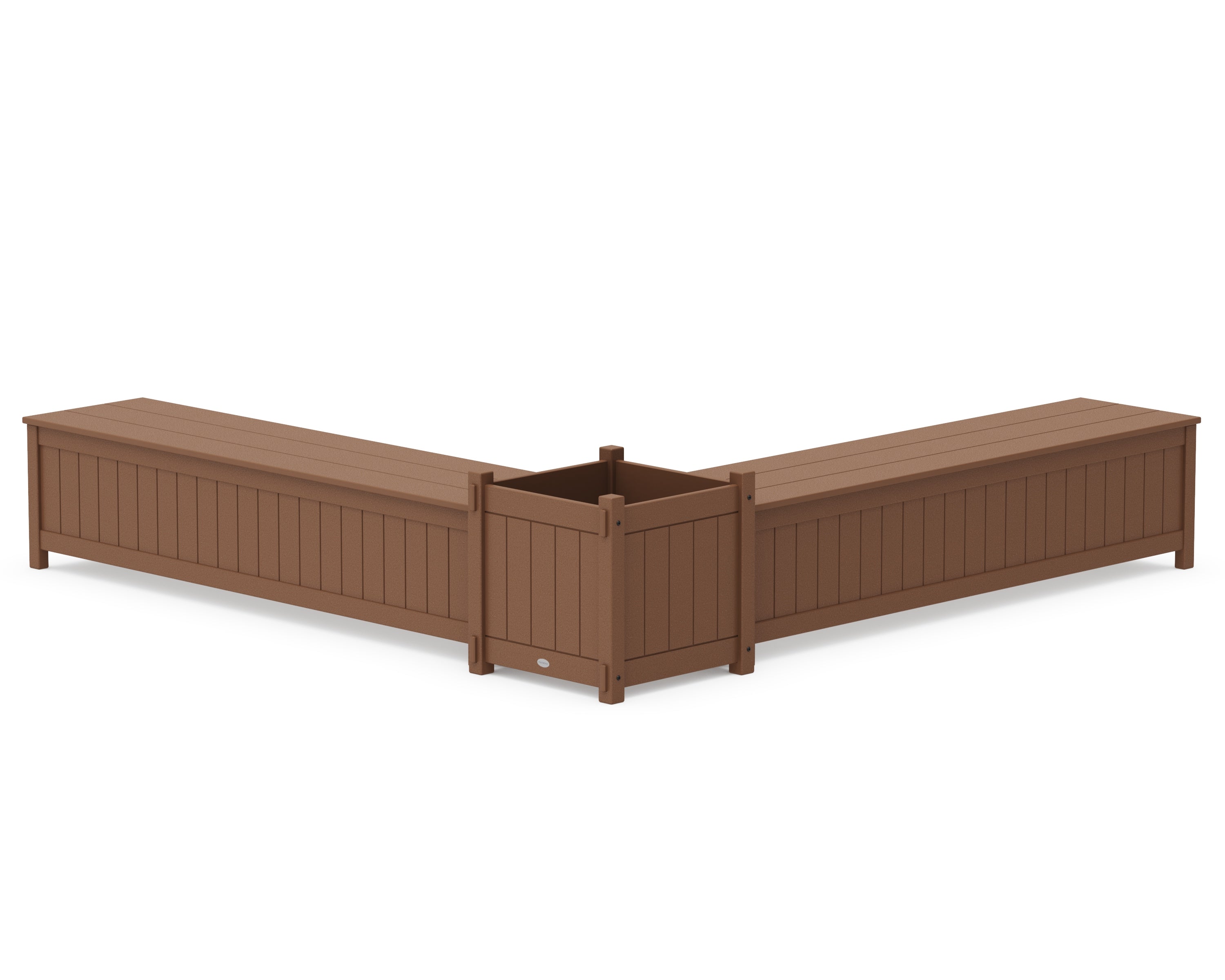 POLYWOOD 72" Vineyard L- Shaped Planter Storage Bench Set- Large in Teak